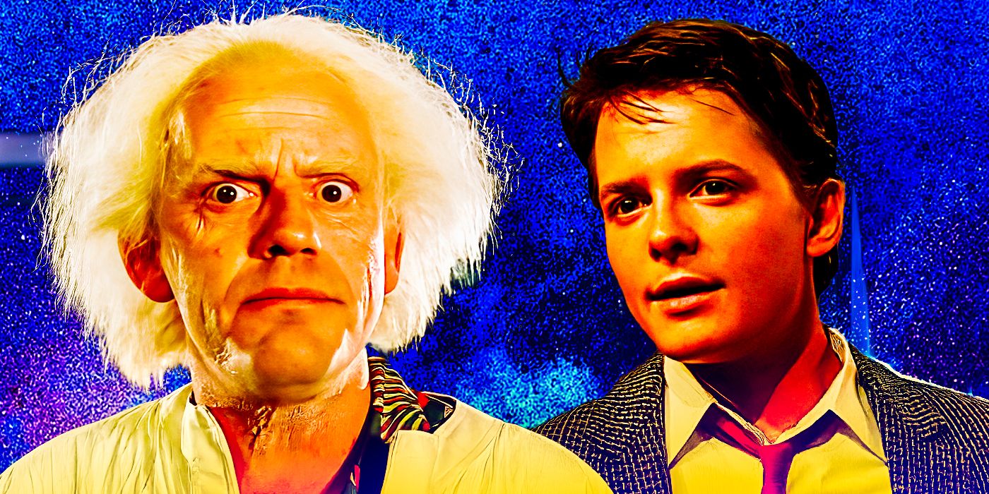 Christopher Lloyd as Doc Brown and Michael J. Fox as Marty McFly headshots