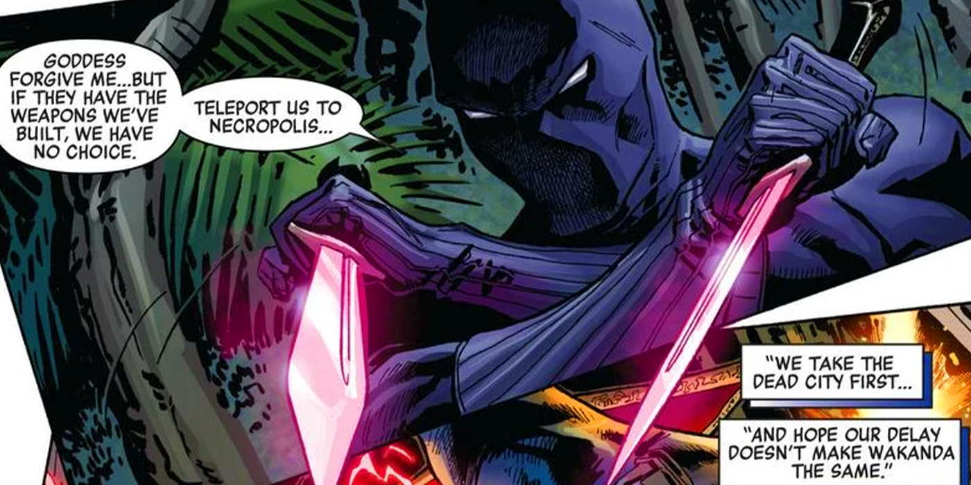 Black Panther with spirit energy weapons in Marvel Comics