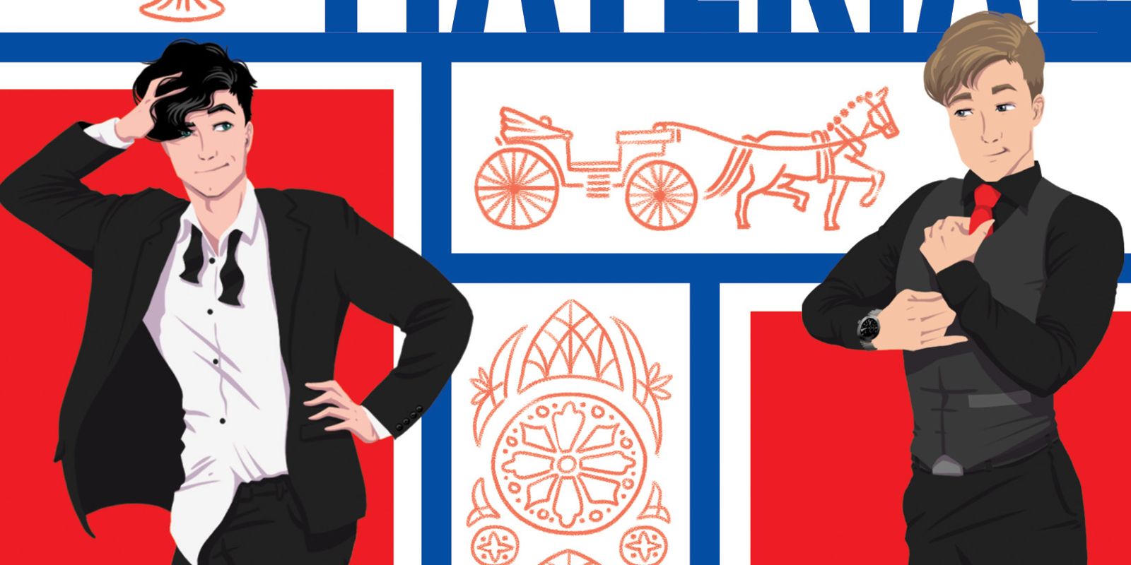 The Boyfriend Material cover shows Luc and Oliver in fancy clothing.