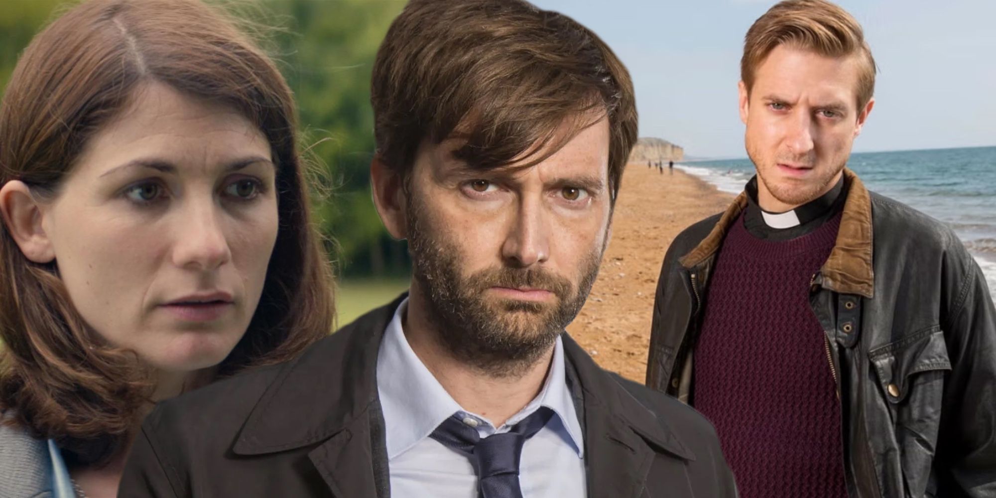 A composite image of Doctor Who actors who appeared in Broadchurch