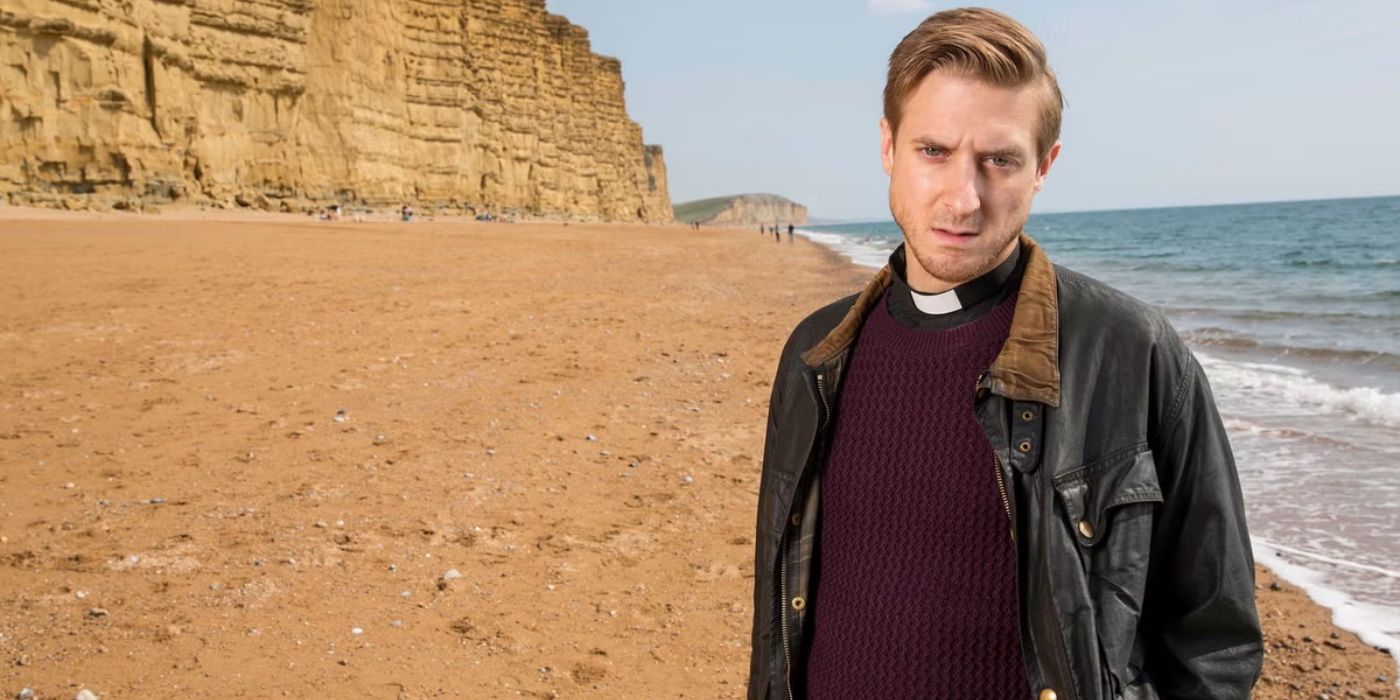 Reverend Coates poses for a promo image in Broadchurch