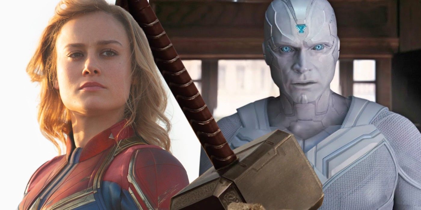 Captain Marvel and White Vision with Mjolnir