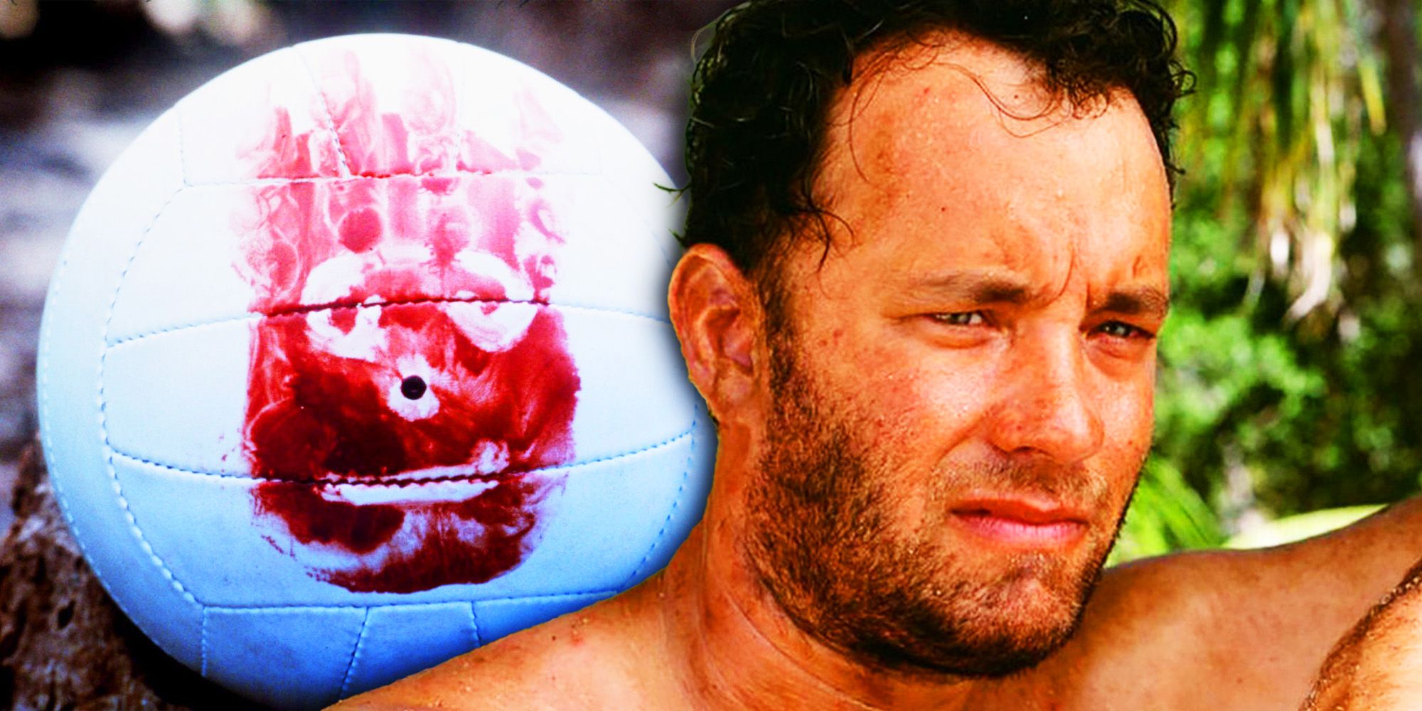Collage of Tom Hanks and Wilson in Cast Away