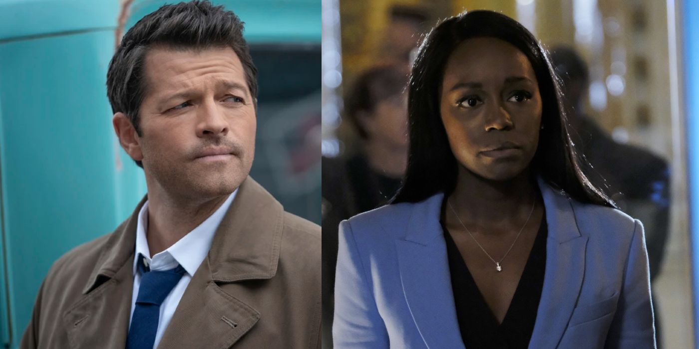 Side by side image: Misha Collins as Castiel in Supernatural; and Aja Naomi King