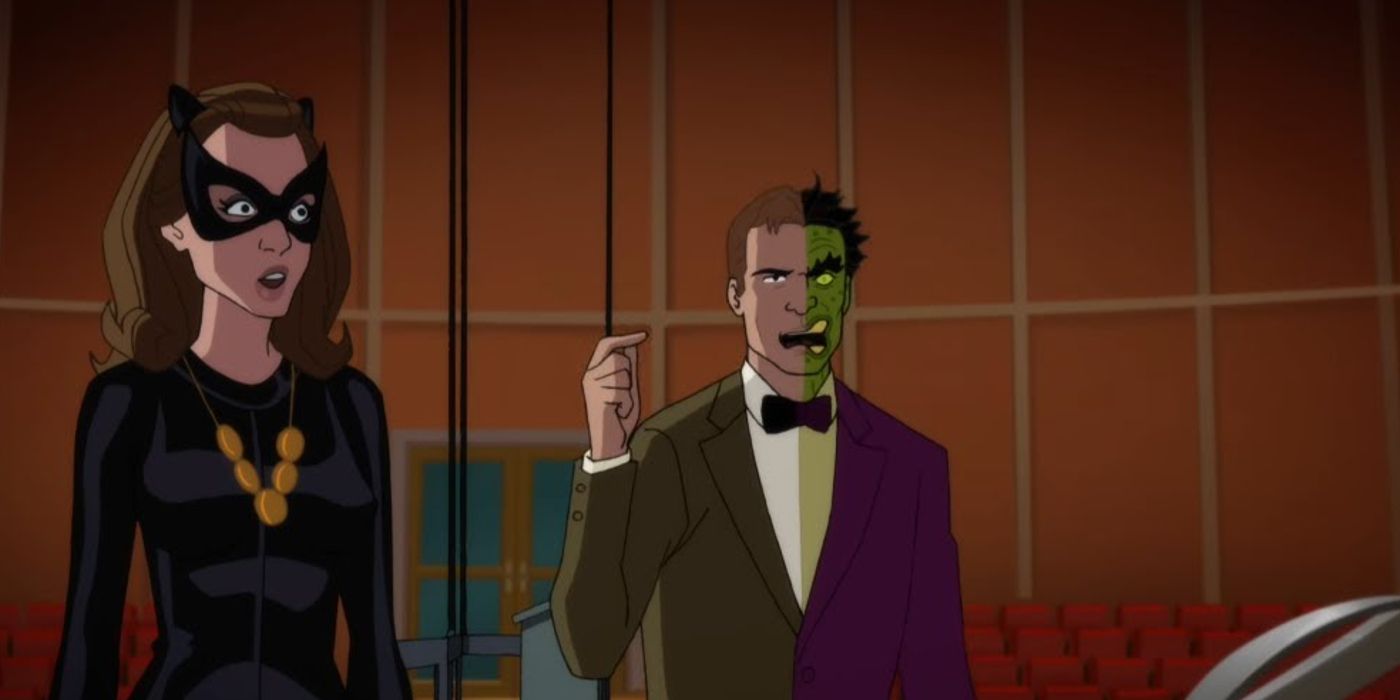 Catwoman and Two-Face talking in Batman vs. Two-Face