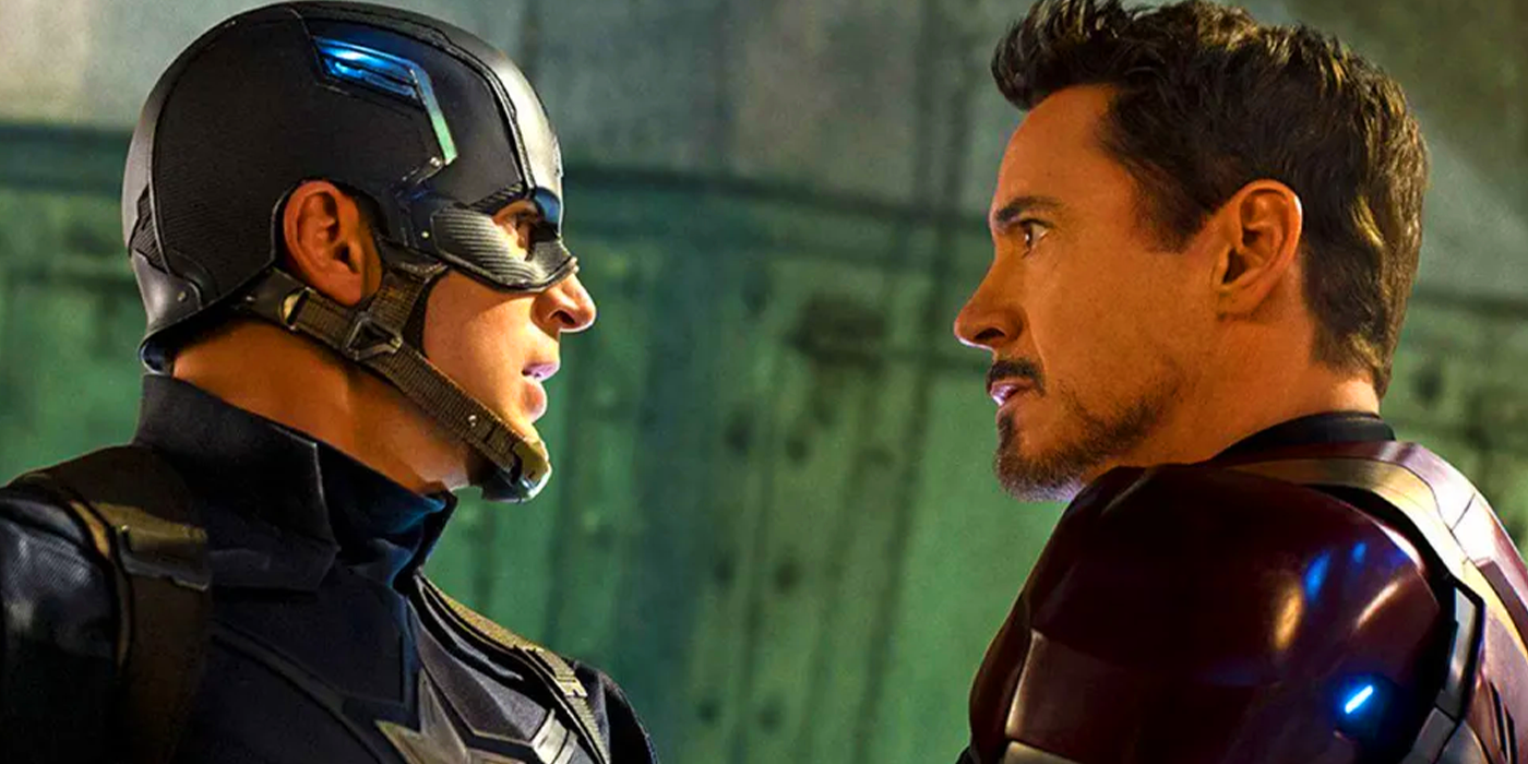 Chris Evans as Steve Rogers and Robert Downey Jr. as Tony Stark in Captain America Civil War