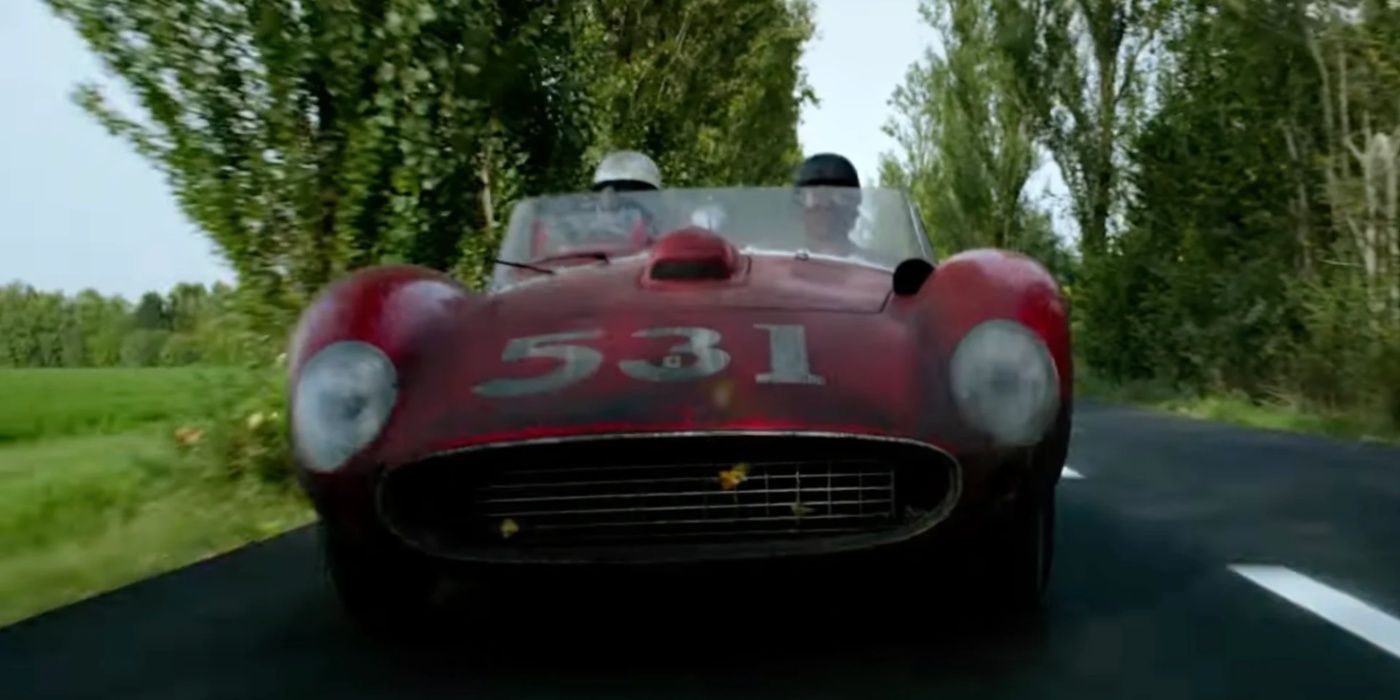 A Ferrari driving through the countryside in Ferrari