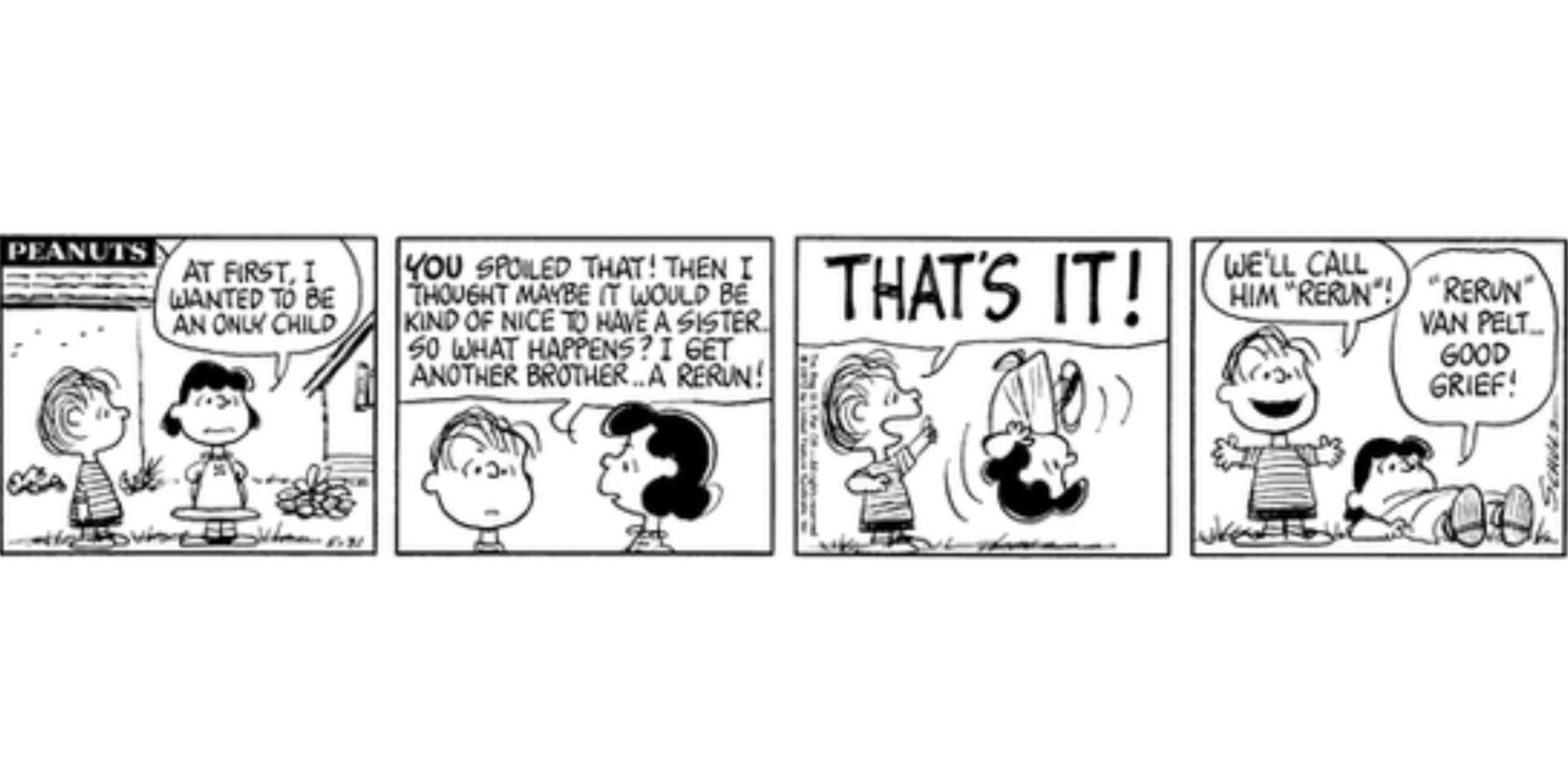 Linus and Lucy naming Rerun.