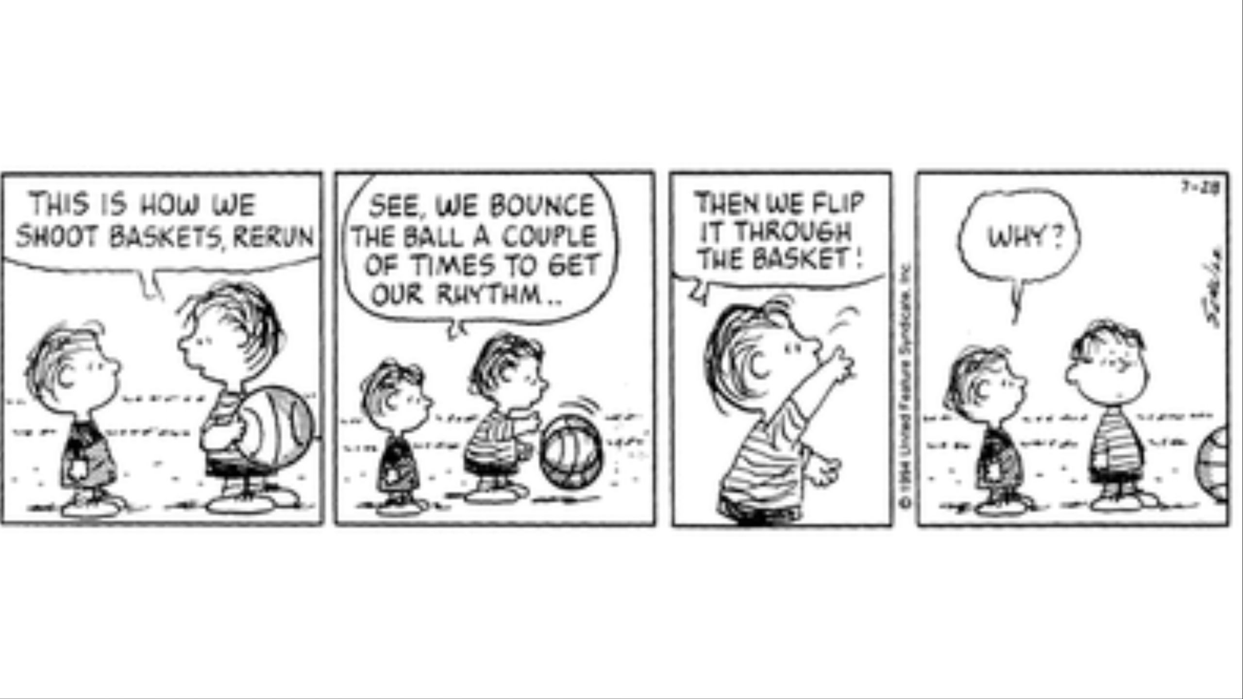 Linus teaching Rerun about basketball.