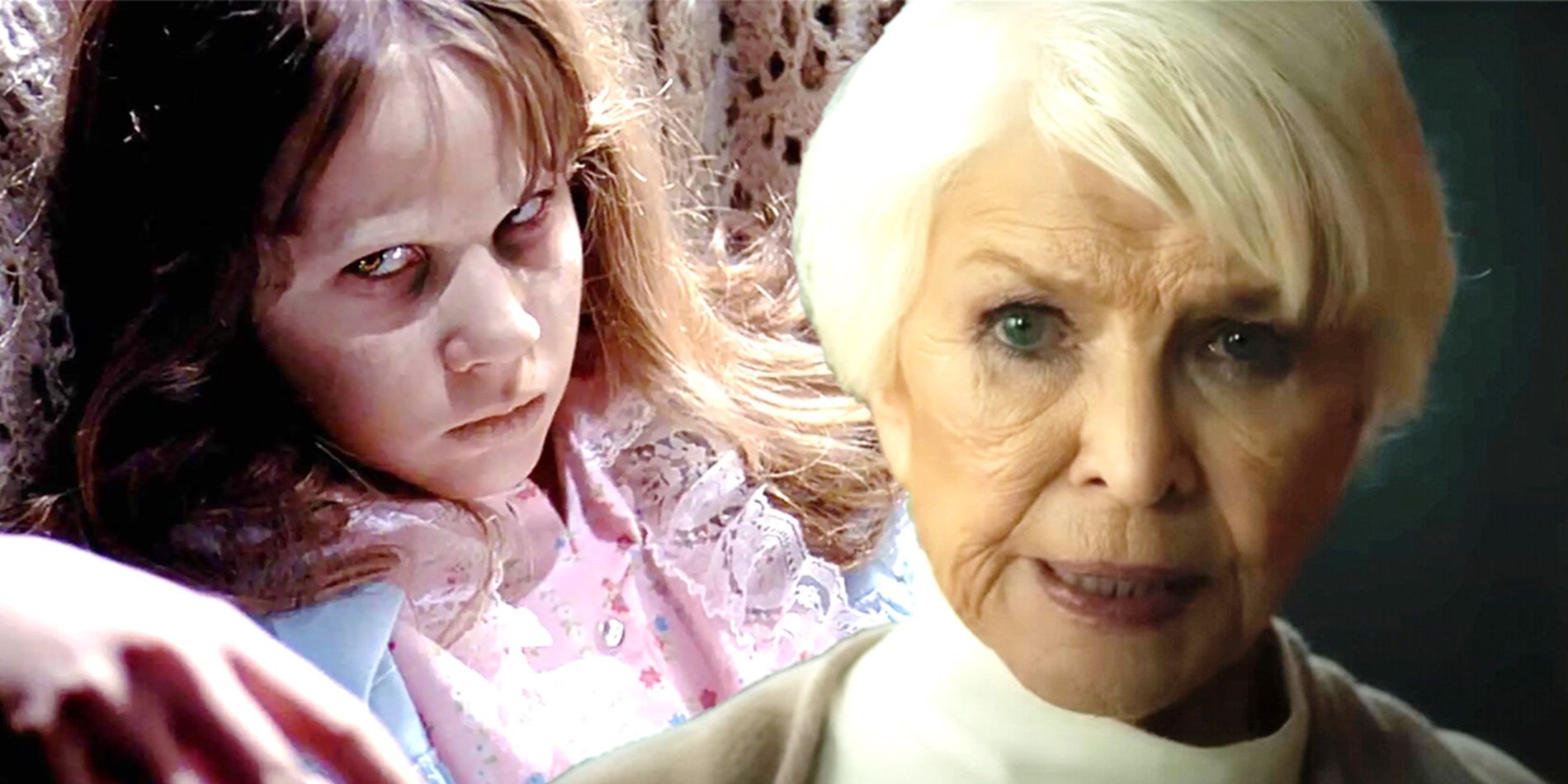 Collage of Linda Blair in The Exorcist and Ellen Burstyn in The Exorcist Believer