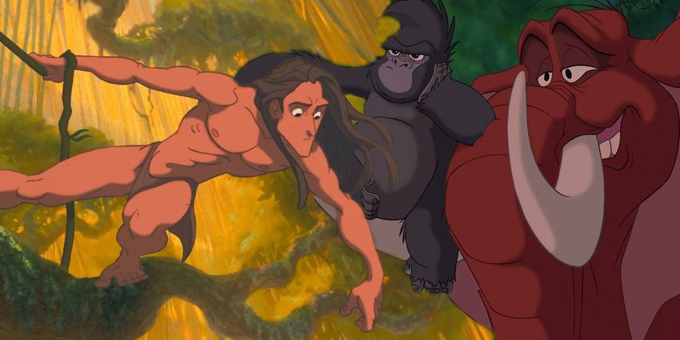 Collage of Tarzan, Turk, and Tantor in Disney's Tarzan.-1