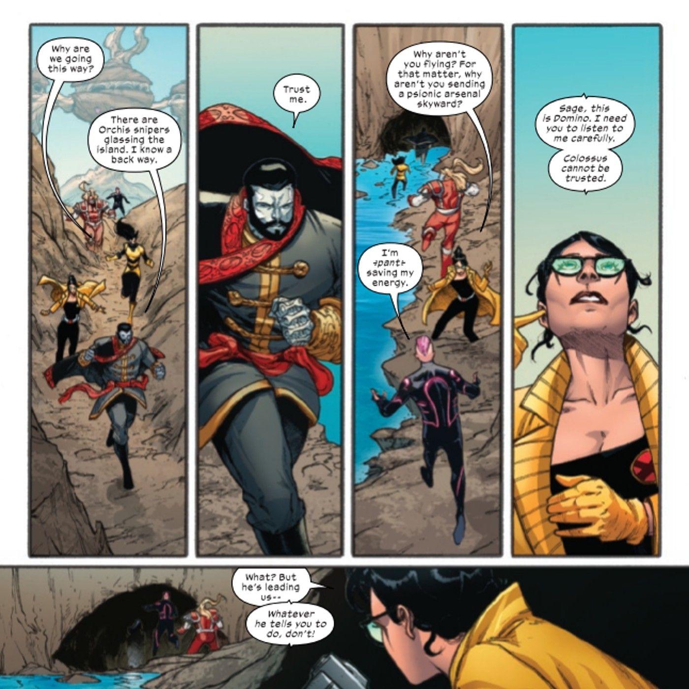 Colossus leads the X-Force into a trap, Domino warns Sage