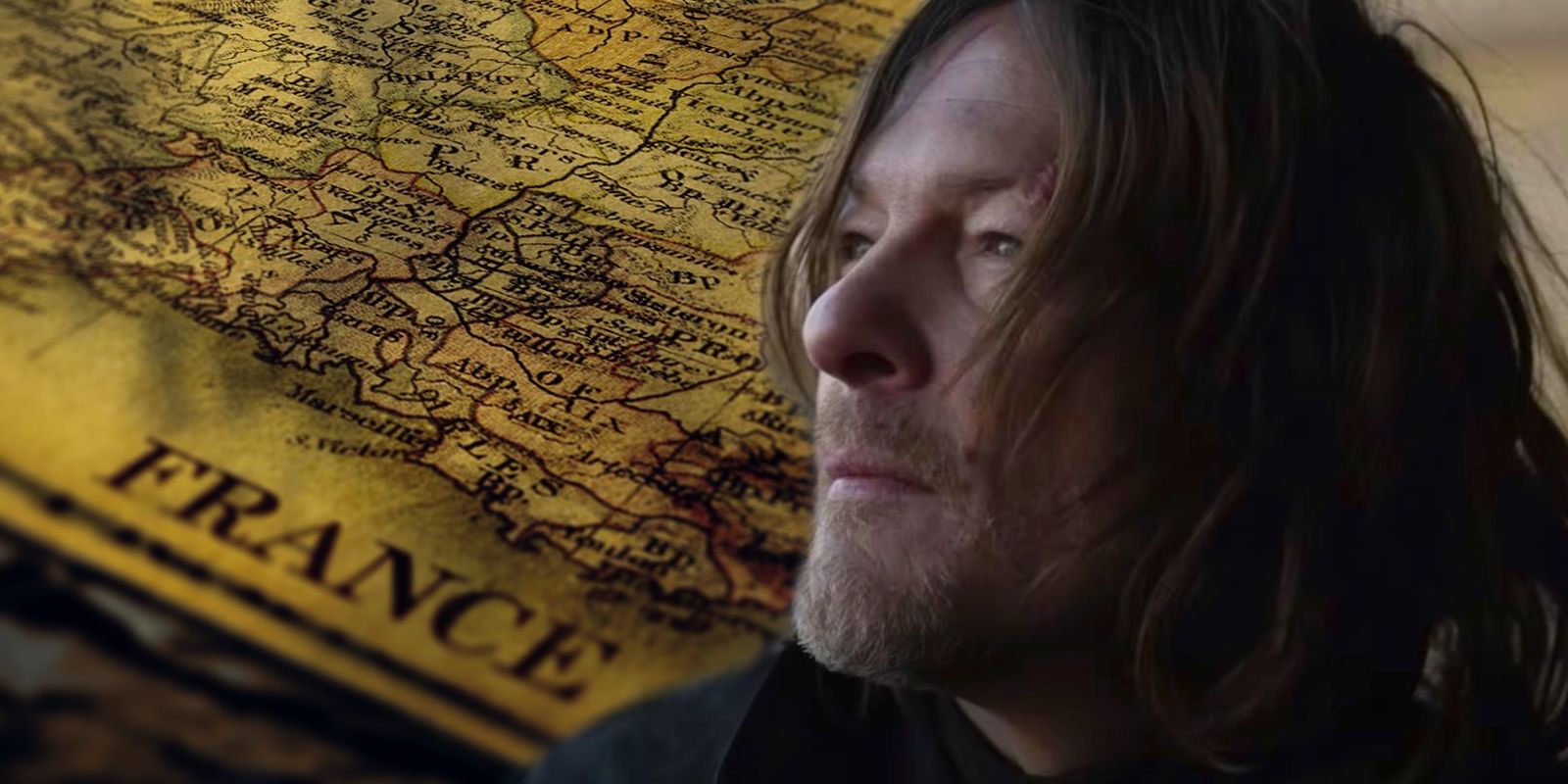 Image personnalisée d'une carte de France et Daryl levant les yeux dans The Walking Dead Daryl Dixon