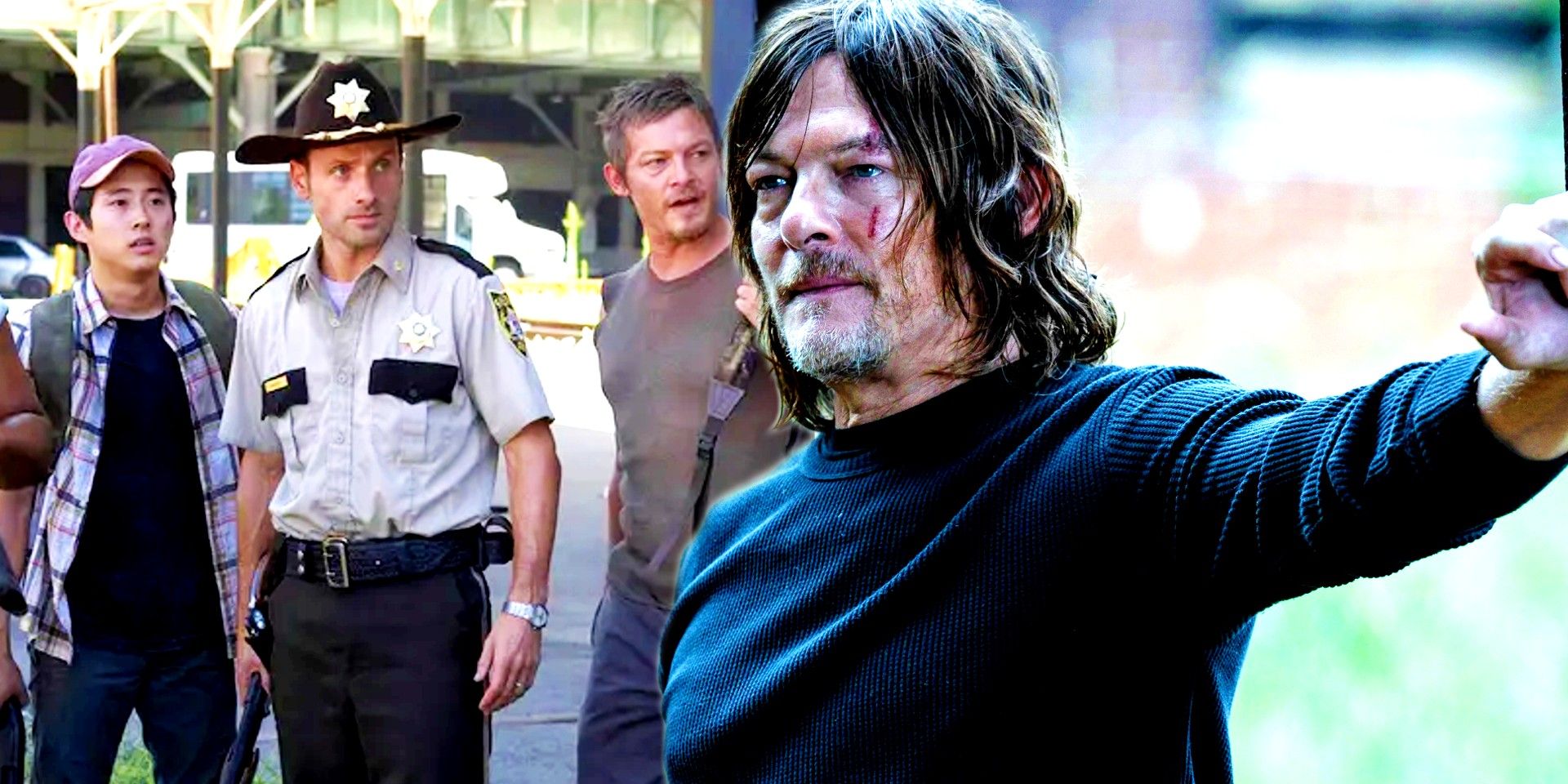 Custom image of Daryl Dixon in France and Daryl with Rick and Glen in The Walking Dead season 1