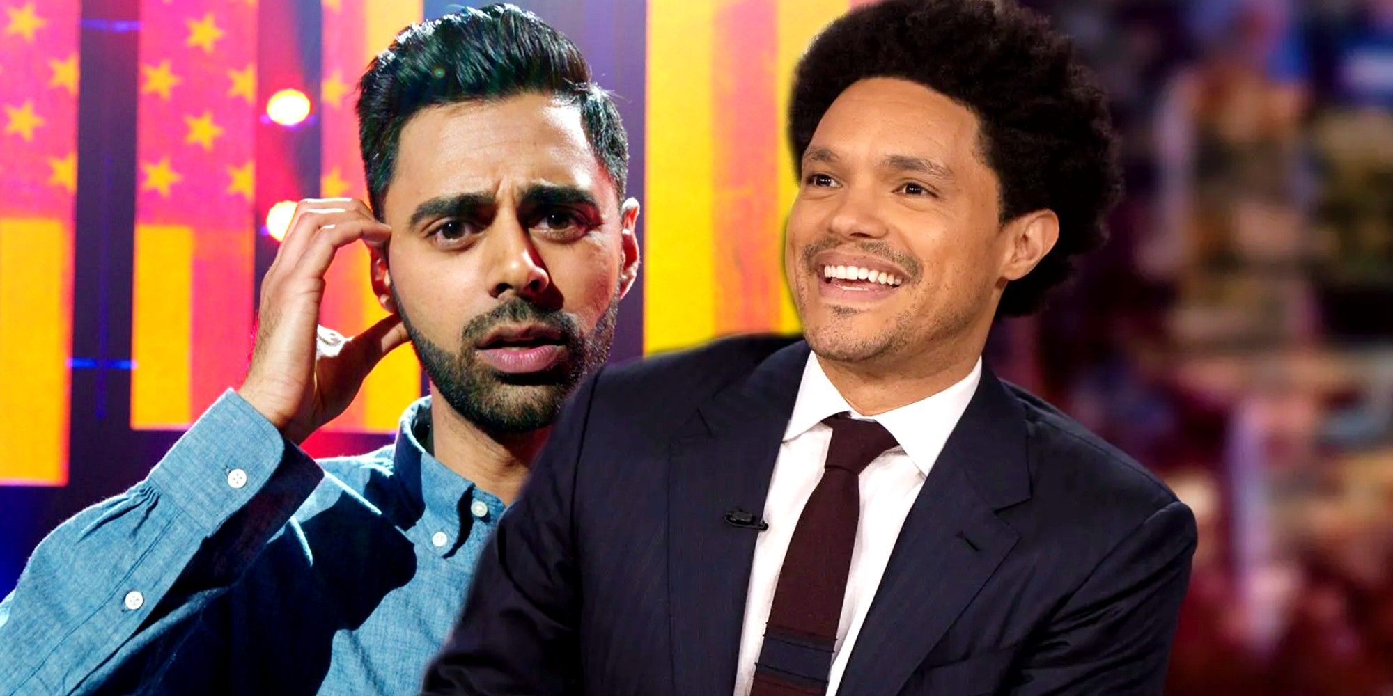 Custom image of Hasan Minhaj in the Patriot Act and Trevor Noah in the Daily Show