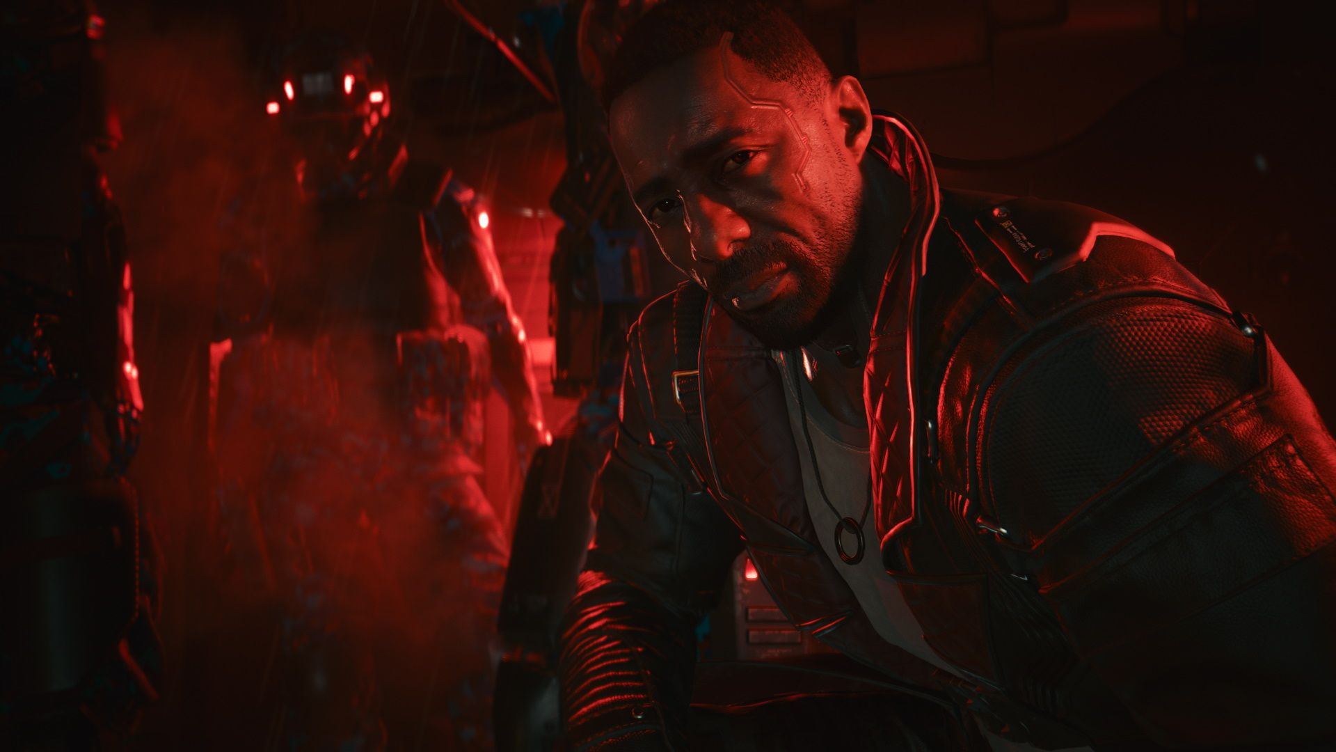 Solomon Reed in a red-lit environment in Cyberpunk 2077: Phantom Liberty.