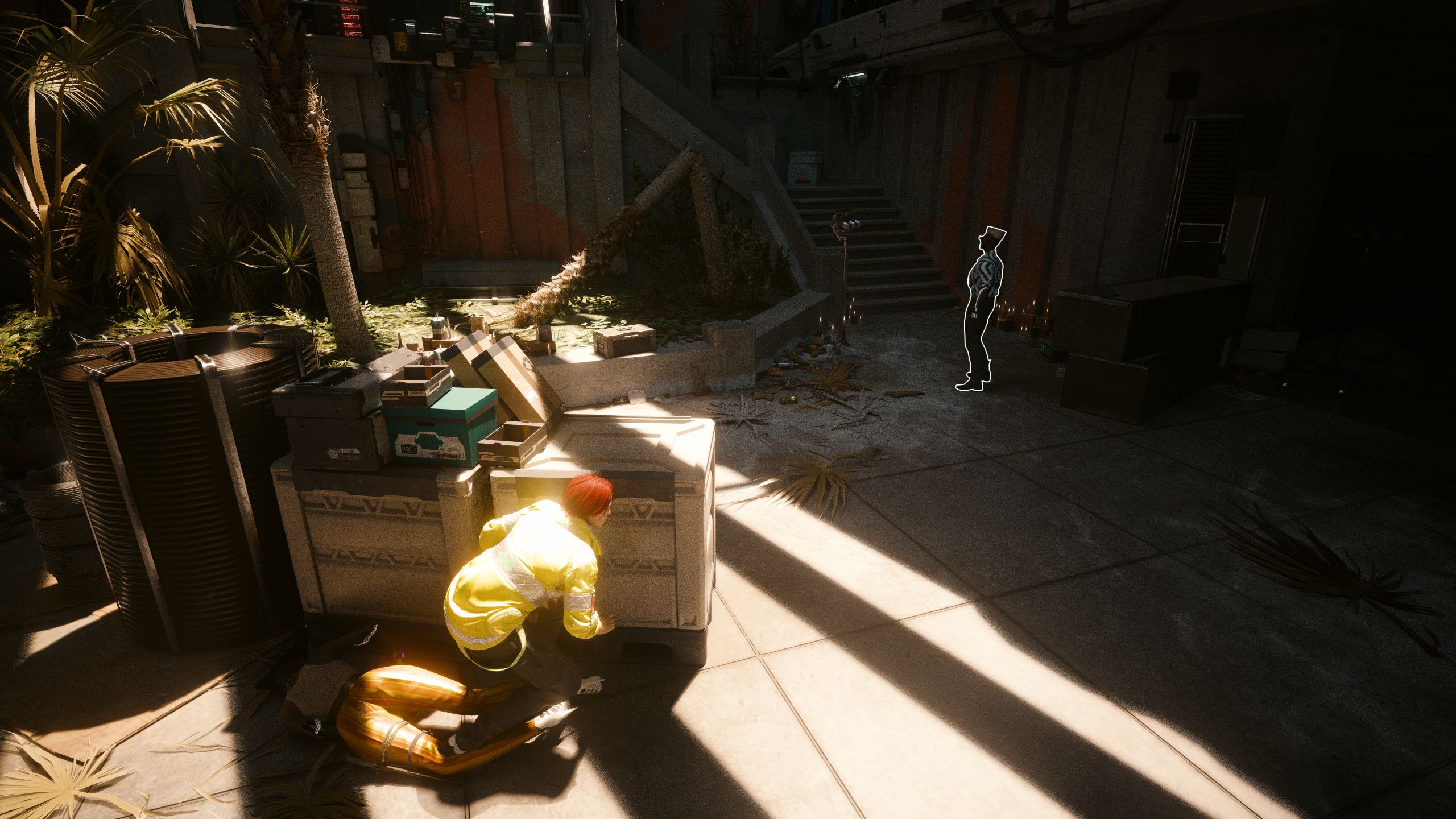 Cyberpunk 2077 Phantom Liberty V Preparing To Sprint Crouch To Takedown Enemy Using Ninjutsu Perk