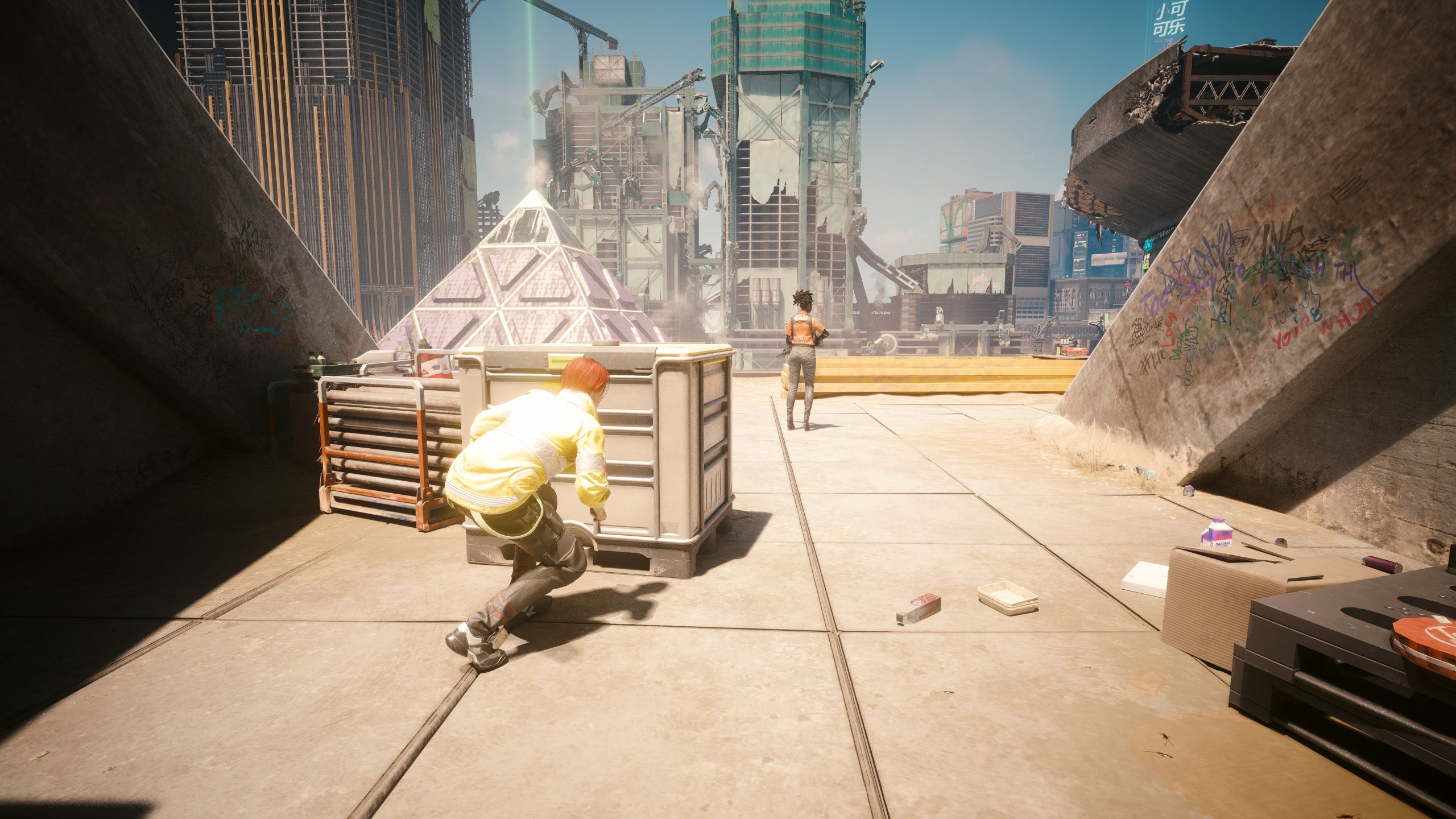Cyberpunk 2077 Phantom Liberty V Using Sensory Protocol Perk To Hide From Enemy In Dogtown