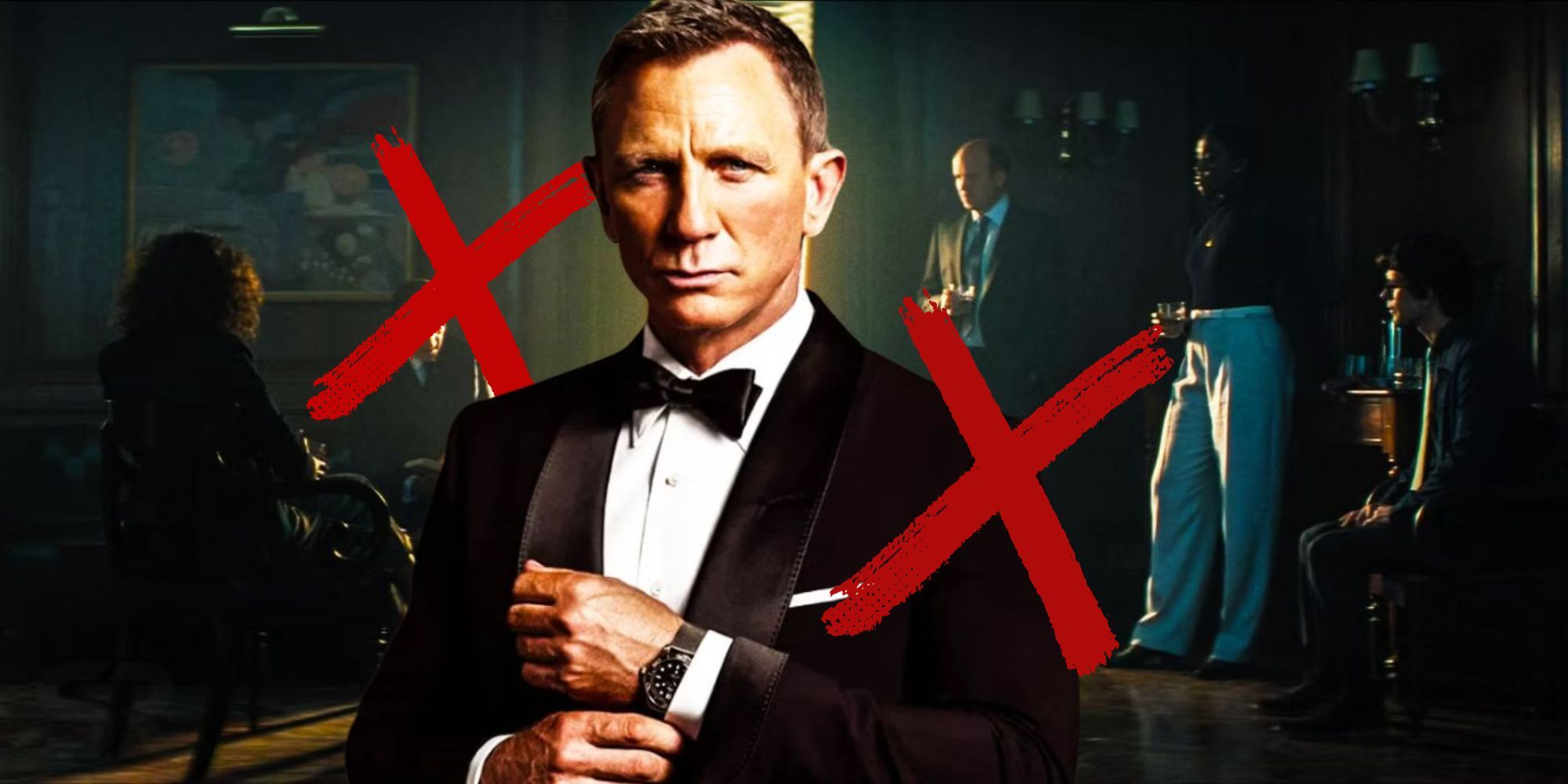 Daniel Craig as James Bond with red crosses around him