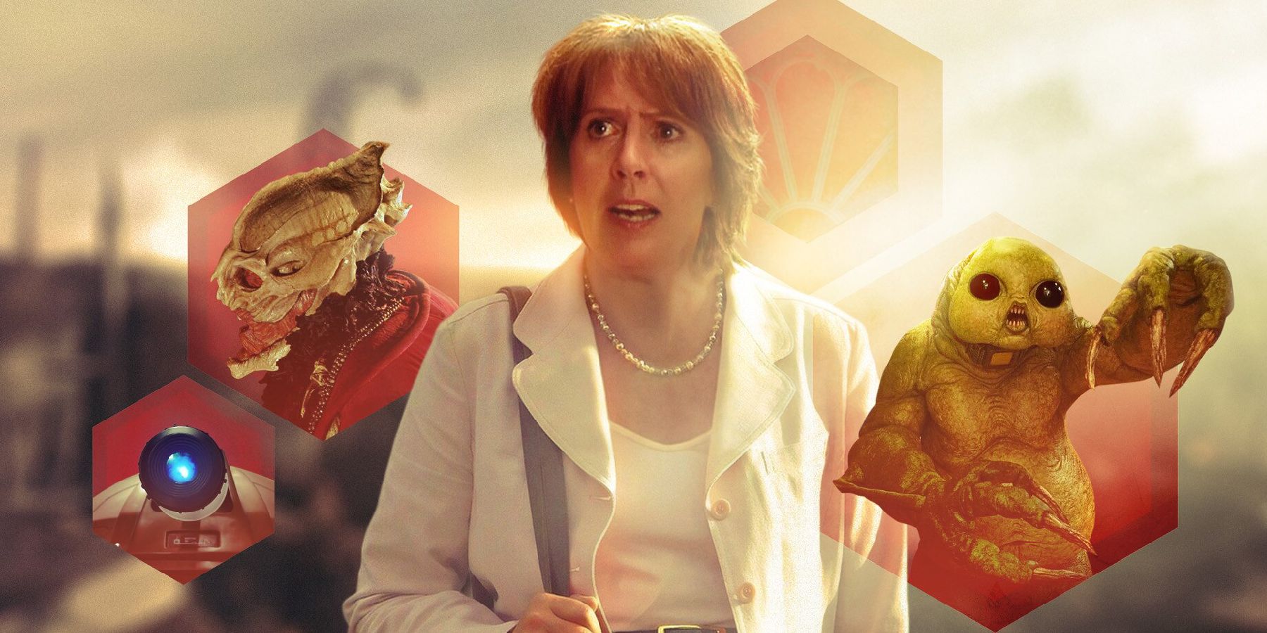 Harriet Jones with a Dalek, Sycorax and Slitheen