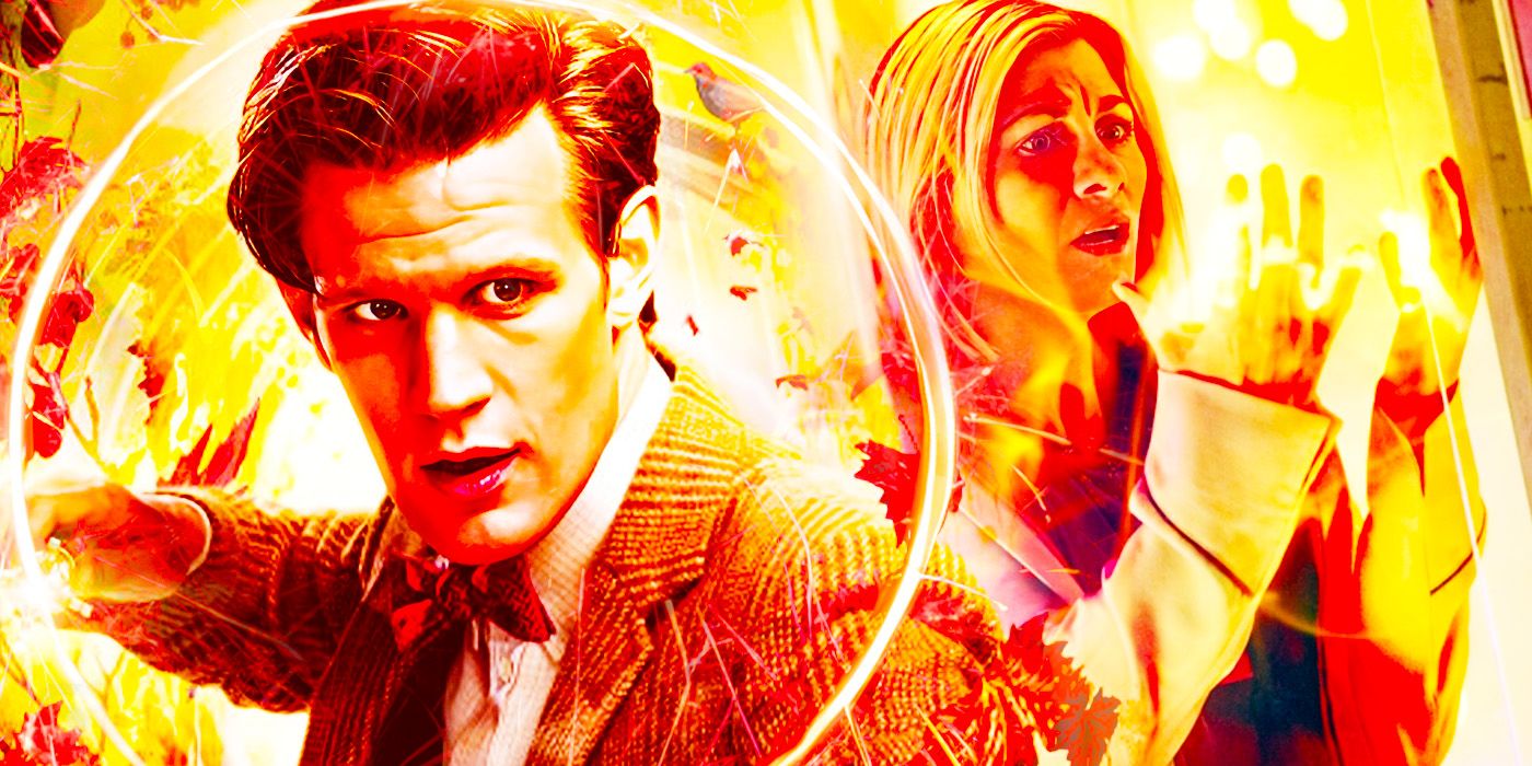Matt Smith and Jodie Whittaker's versions of The Doctor regenerating