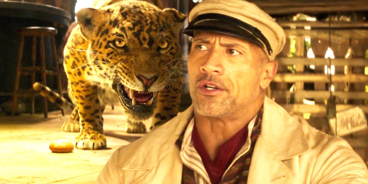Custom image of Dwayne Johnson as Frank and Proxima the jaguar in Jungle Cruise.