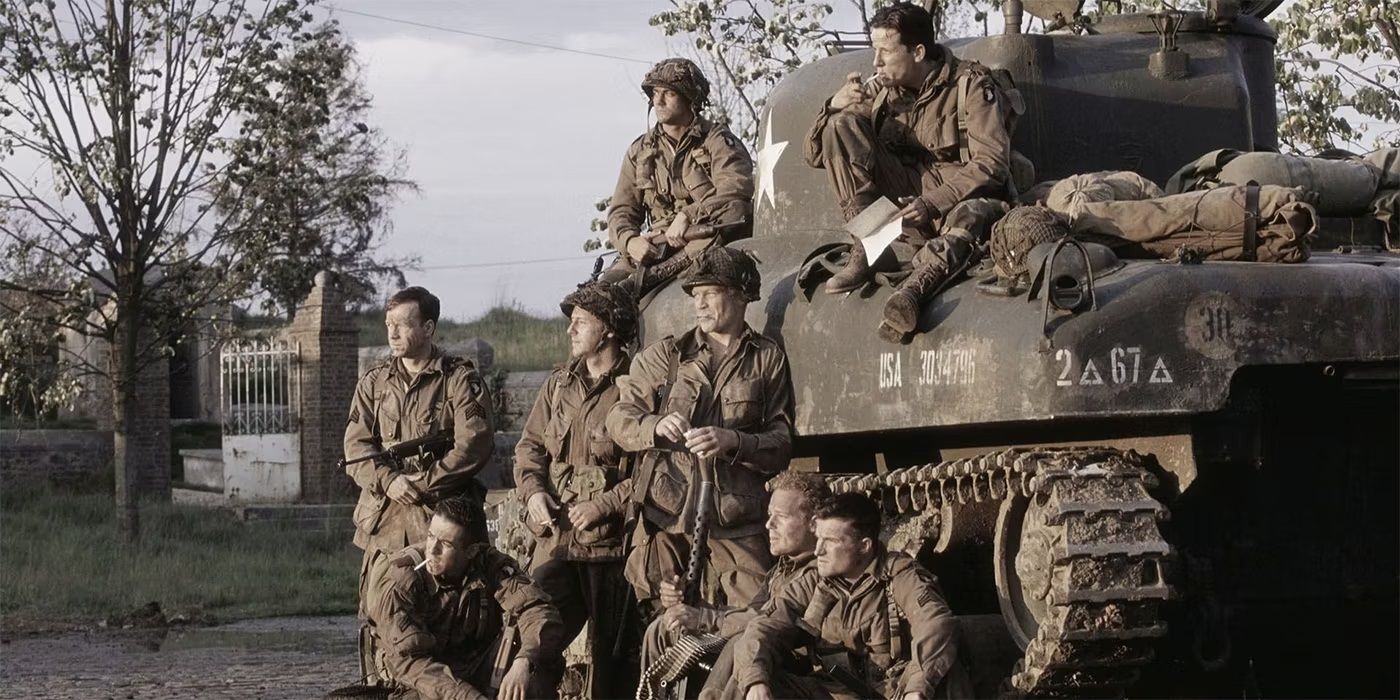 Easy Company on a tank in Band of Brothers