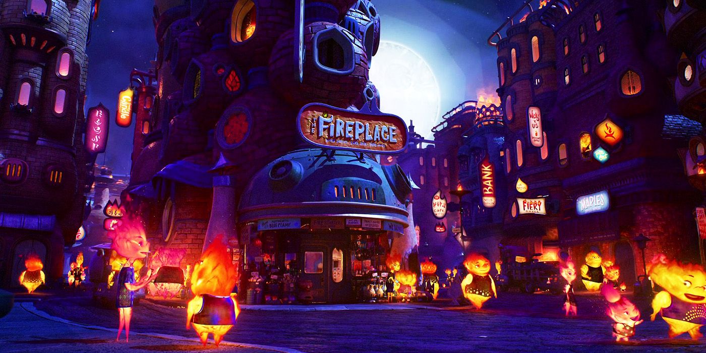 The Fireplace bar in Firetown in Elemental is pictured.