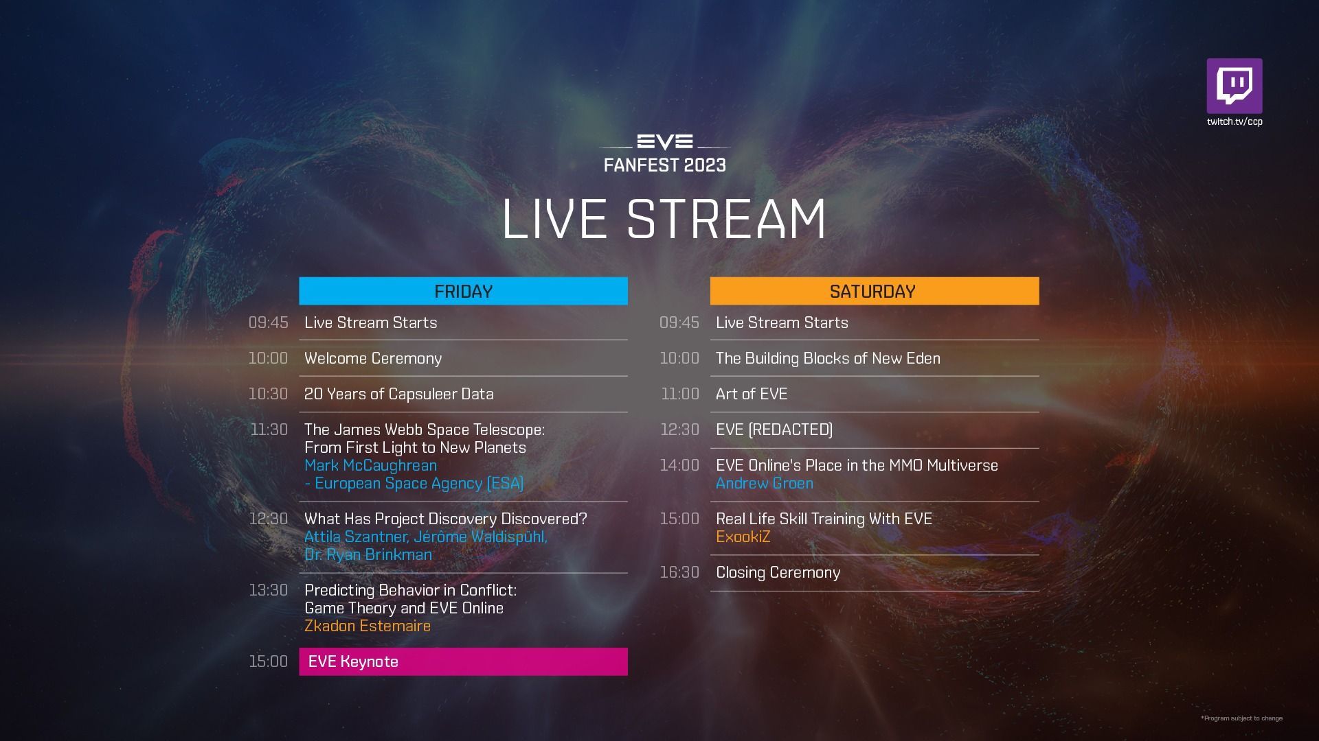 EVE Fanfest 2023 Live Schedule