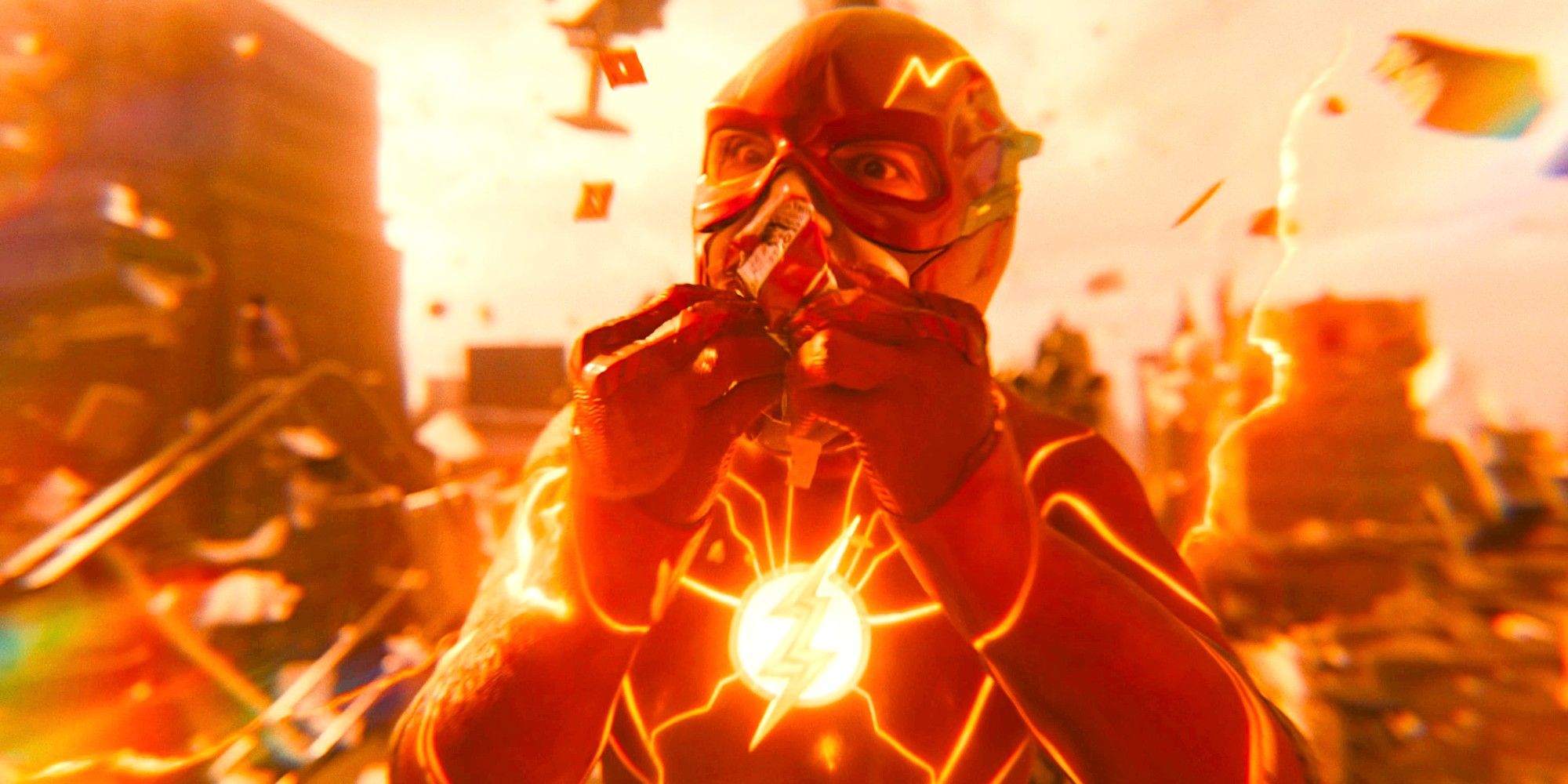 Ezra Miller As Barry Allen Eating In The Flash Movie