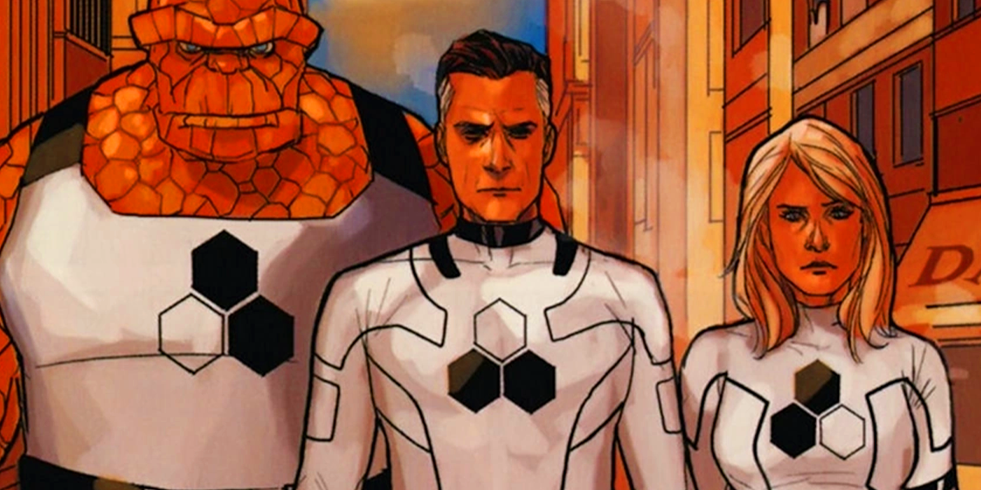 Fantastic Four in Future Foundation suits in Marvel Comics