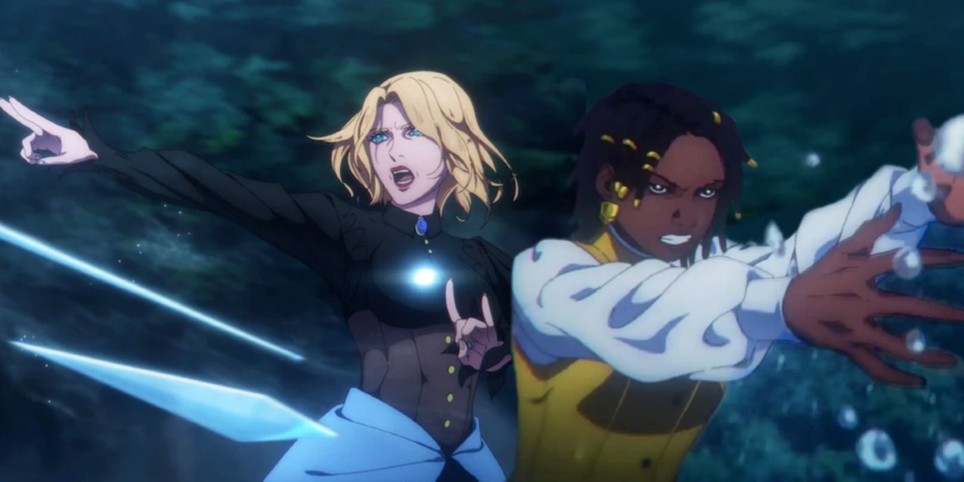 This shows Tera and Annette from Castlevania: Nocturne standing back to back fighting.
