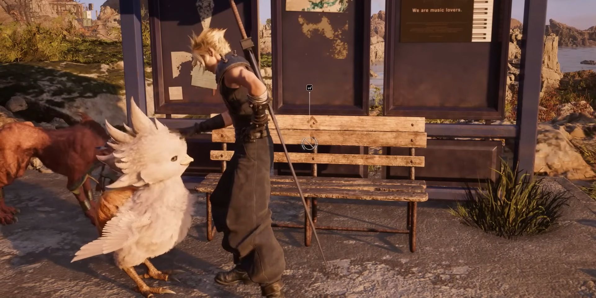 Cloud pets a baby Chocobo in Aruuu's video preview of Final Fantasy 7 Rebirth.