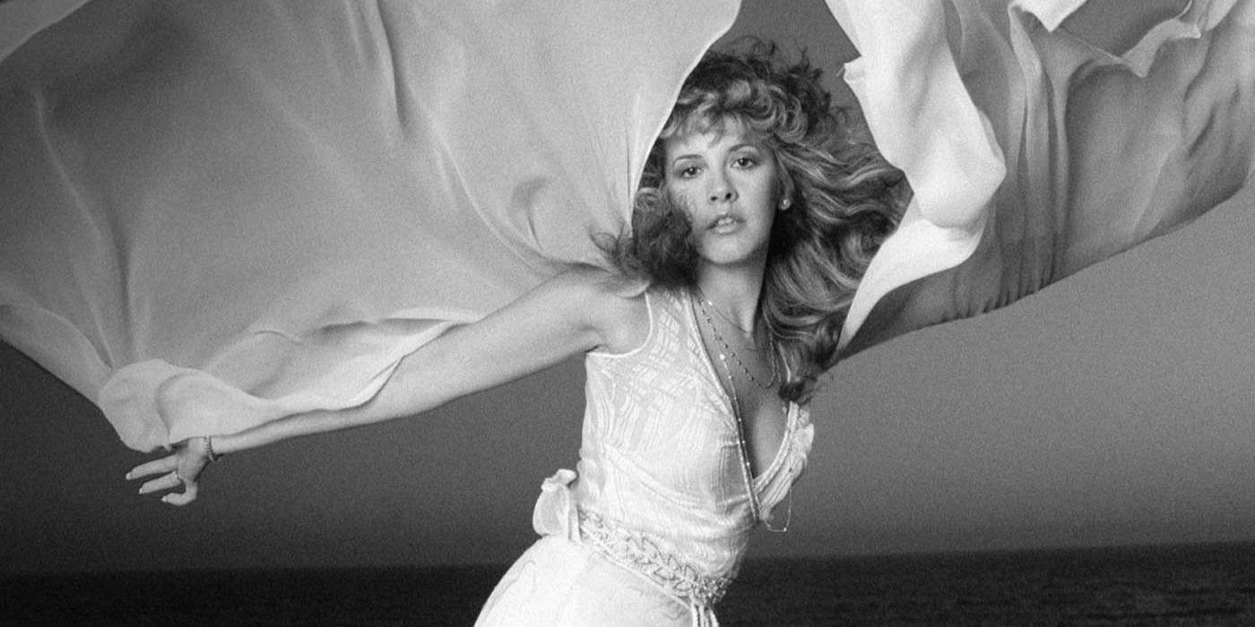 Stevie Nicks poses on the single cover for Gold Dust Woman by Fleetwood Mac