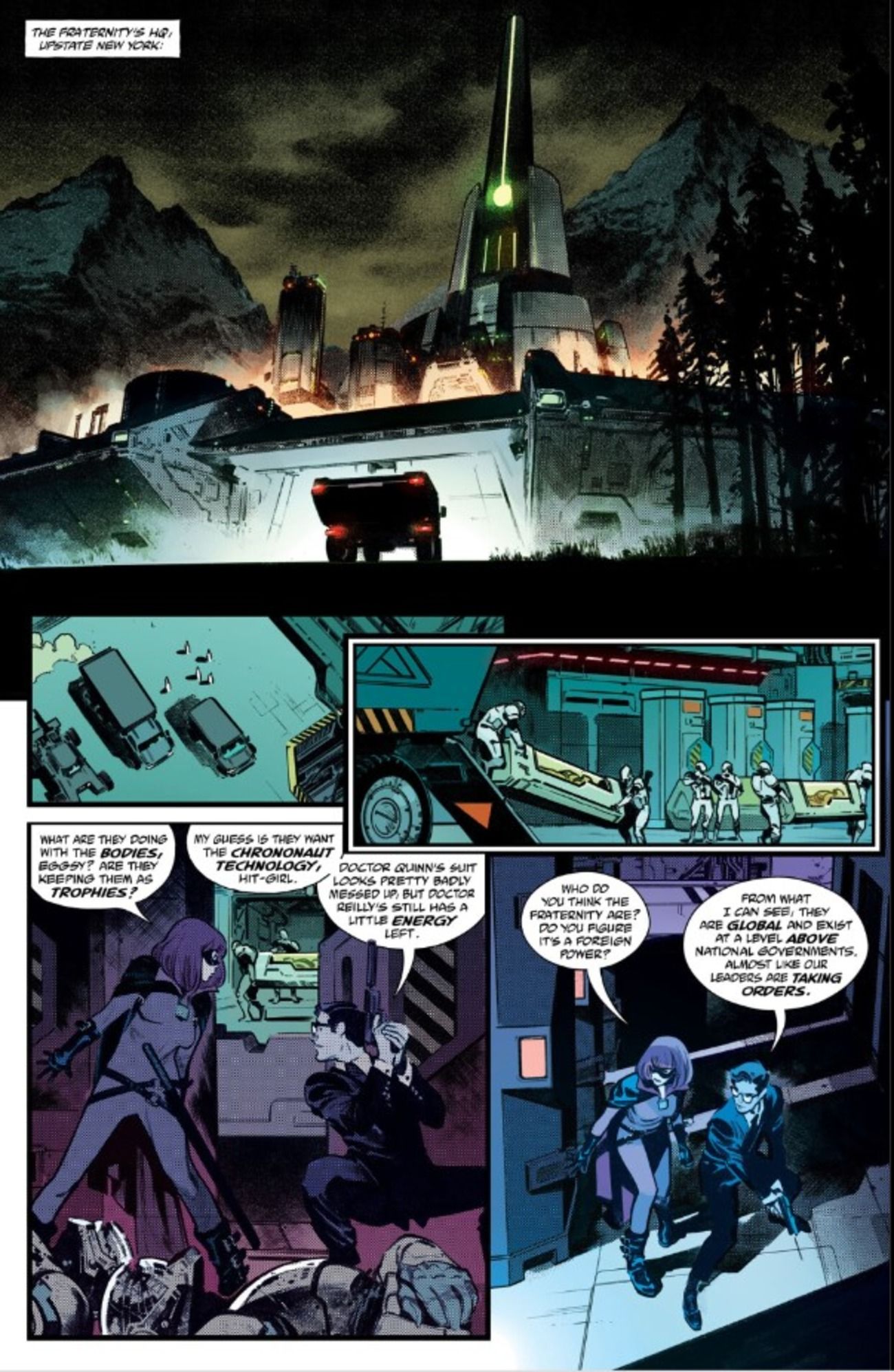 eggsy and hit girl in frat hq, panels from big game #3