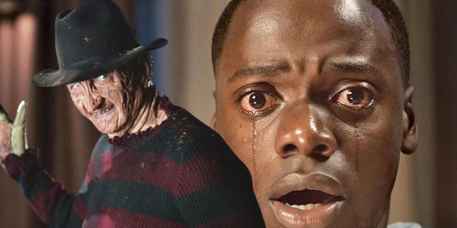 Custom image of Freddy smiling in A Nightmare on Elm Street and Daniel Kaluuya crying in Get Out