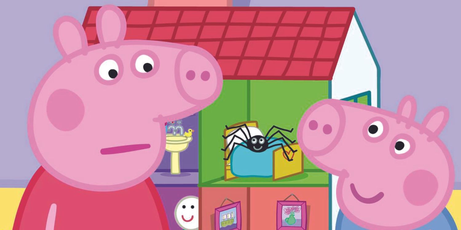 George and Peppa with Mister Skinnylegs in Peppa Pig.