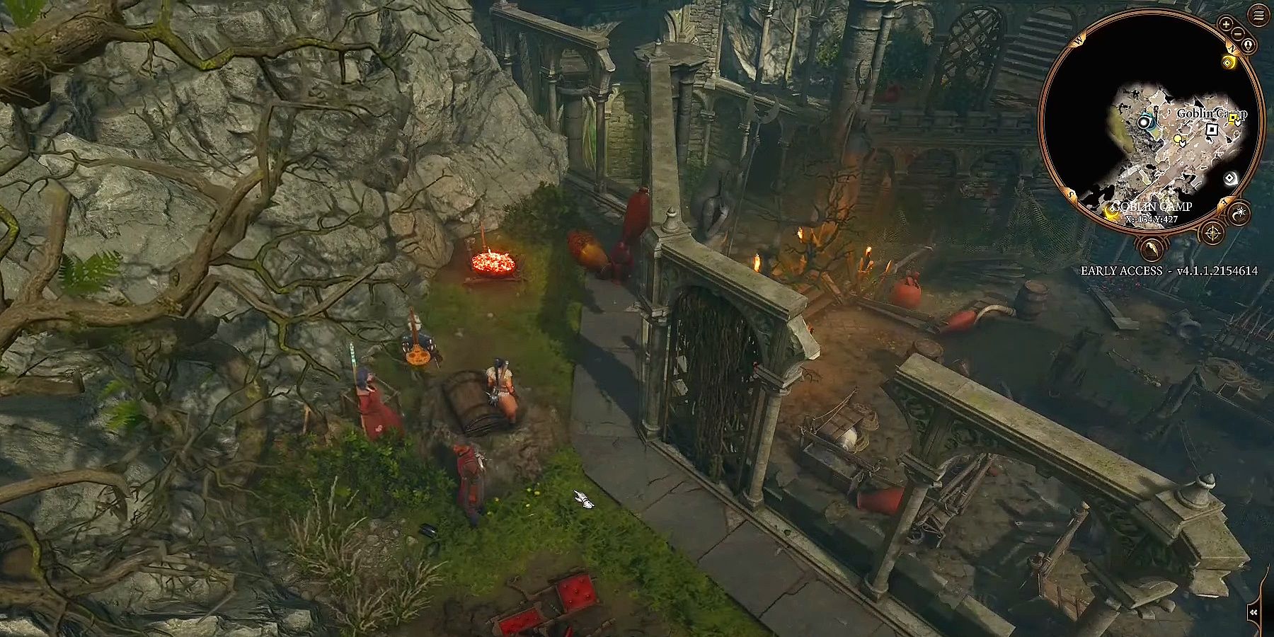 Location in the Goblin Camp of buried chest in Baldur&rsquo;s Gate 3.