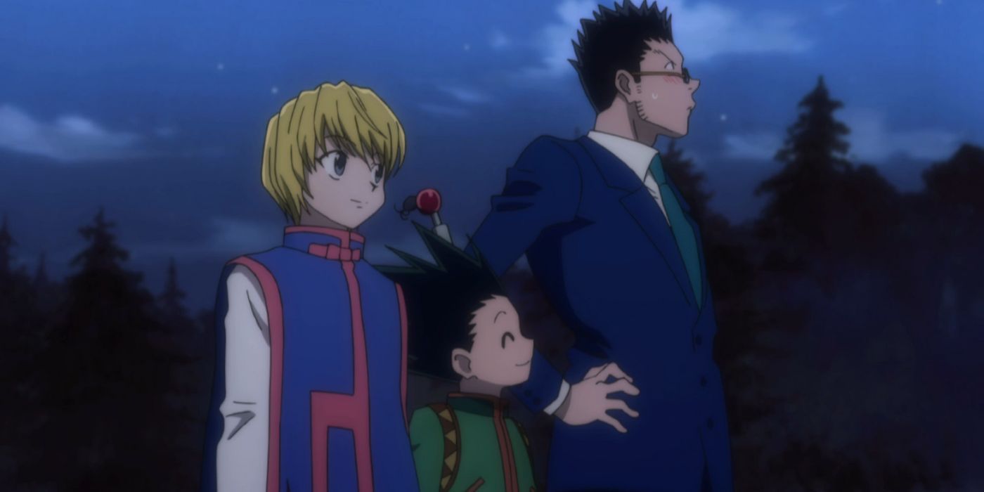 Gon-and-Kurapika-next-to-Leorio-from-Hunter-x-Hunter-2011-who-is-looking-off-to-the-side-embarrassed