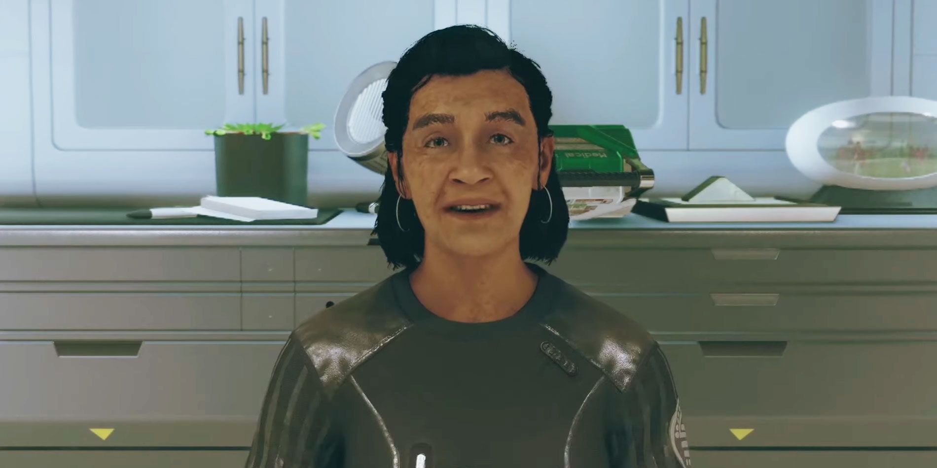 Grandma from Starfield smiling at the player.
