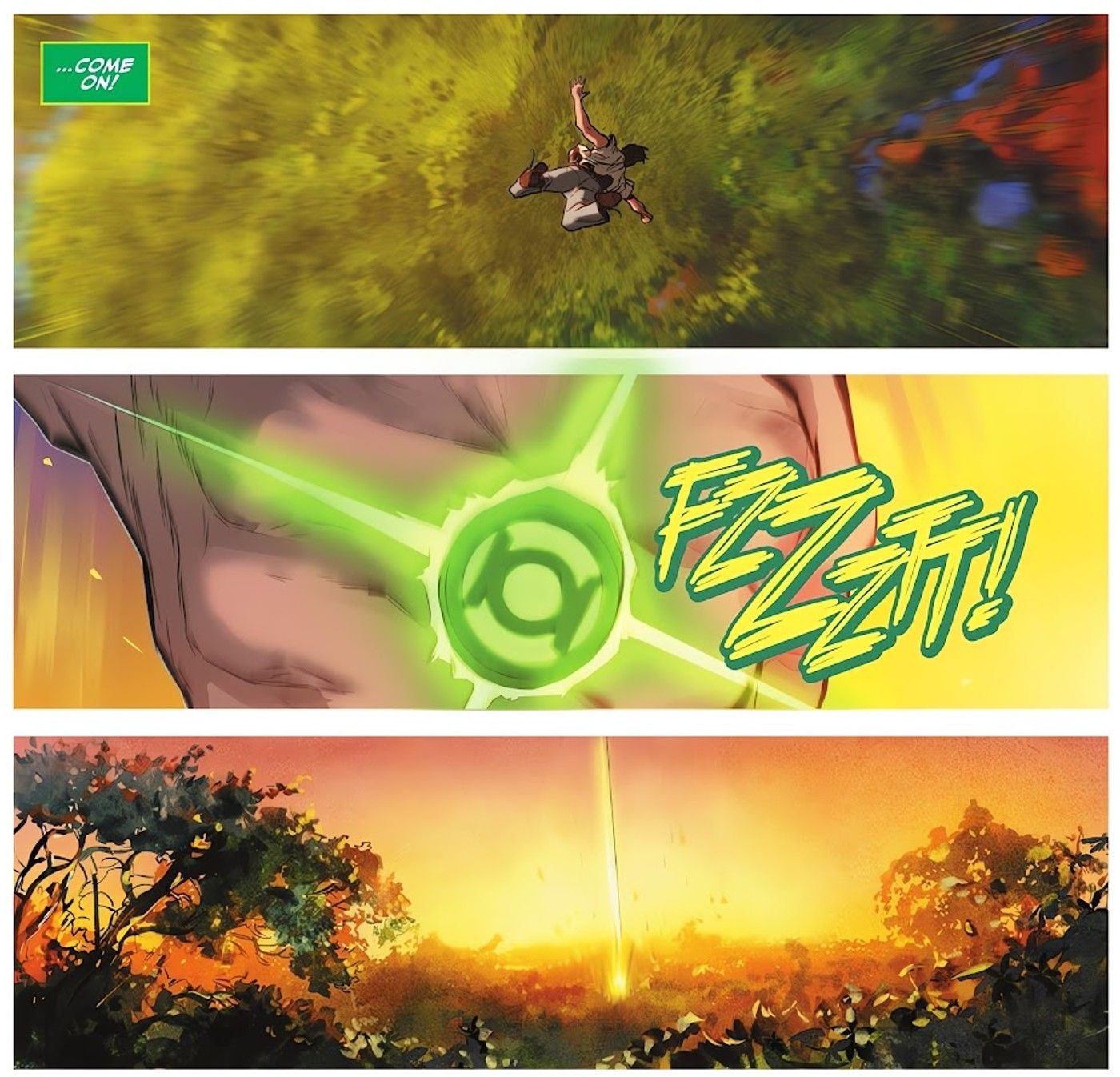 Hal Jordan Falls from Space Before His Green Lantern Ring Powers Up