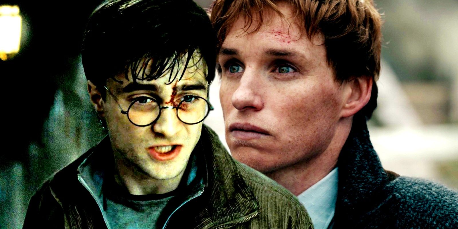 Harry Potter in the Deathly Hallows Part 2 and Newt Scamander in Fantastic Beasts Secrets of Dumbledore