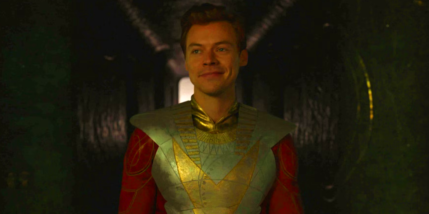 Harry Styles' Eros with his own Eternal armor in Eternals' post-credits scene.