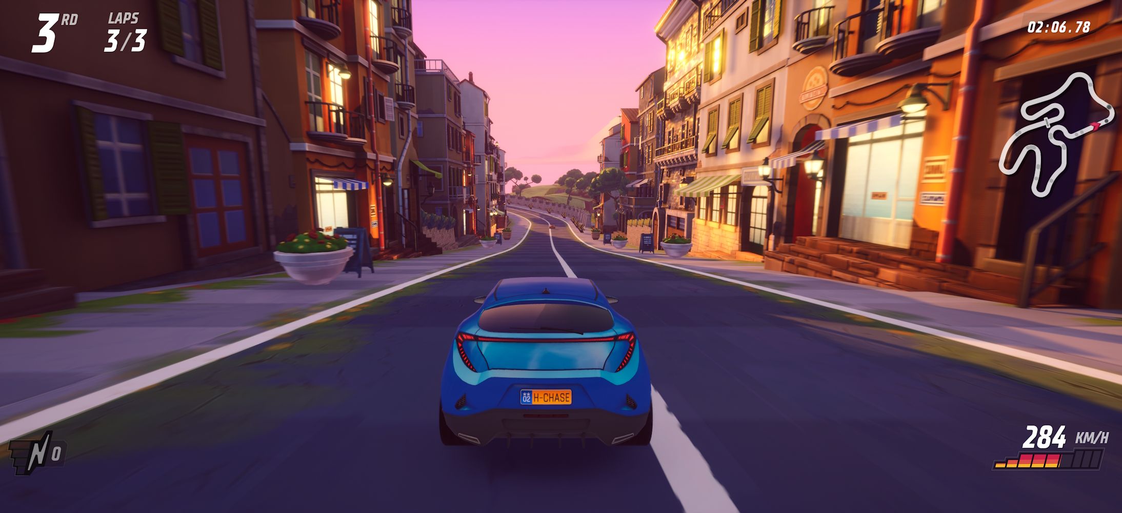 Horizon Chase 2 blue SUV racing with a sunset ahead