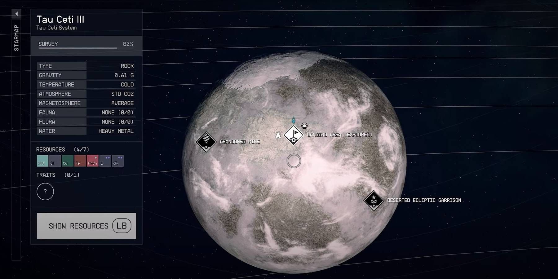 Starfield Tau Ceti III Planet With Every Resource for Farming Displayed Including Lithium