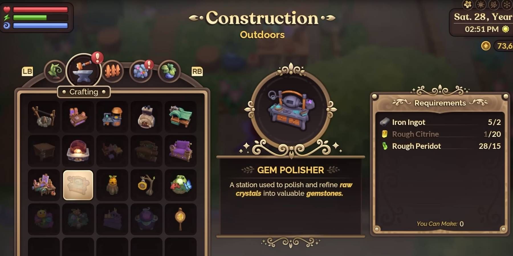 Fae Farm Gem Polisher that Refines Gems that can be Sold to Earn Money Fast