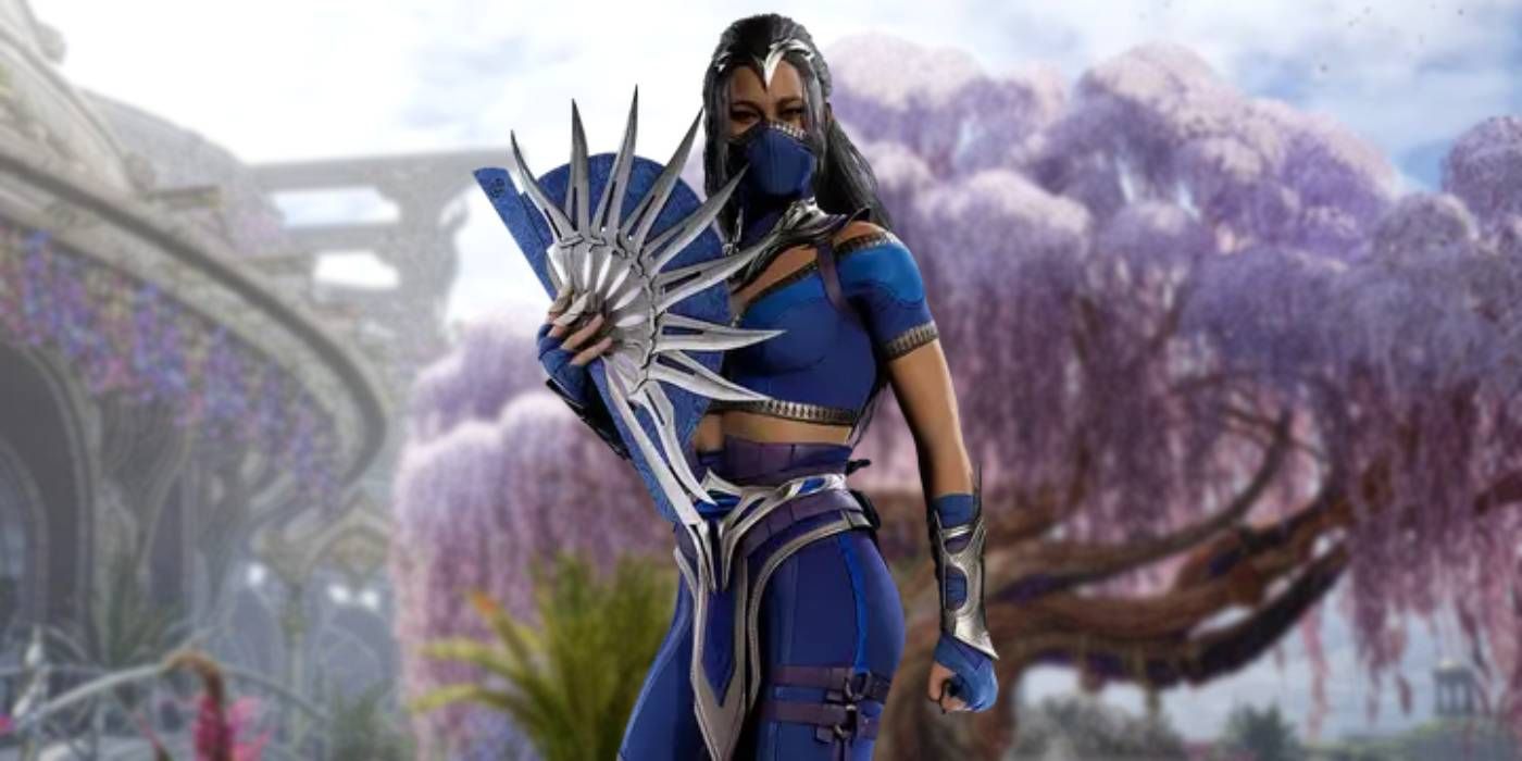 Mortal Kombat 1 Kitana with Hanging Gardens Stage in Background