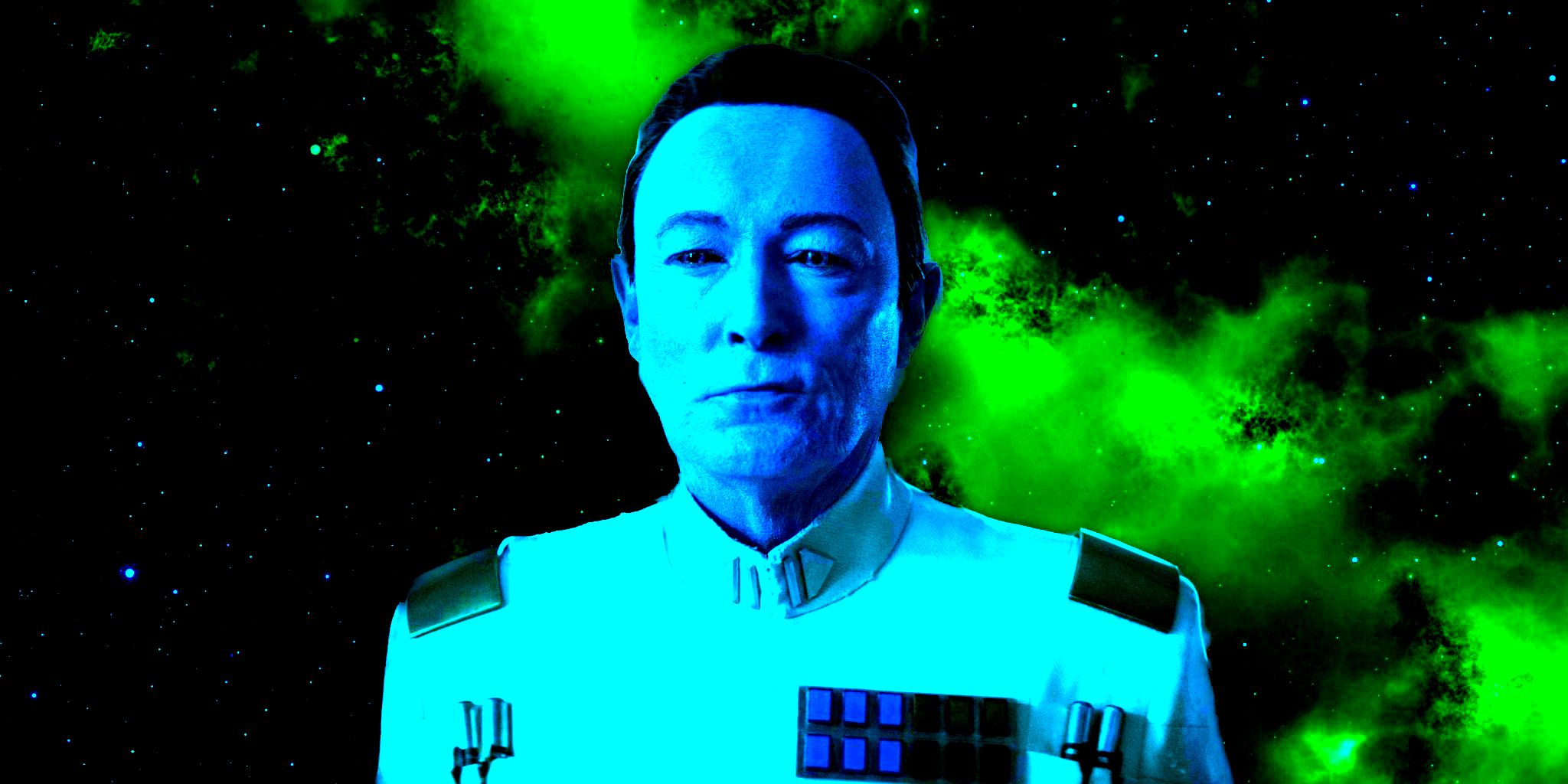 Grand Admiral Thrawn with a starry background.