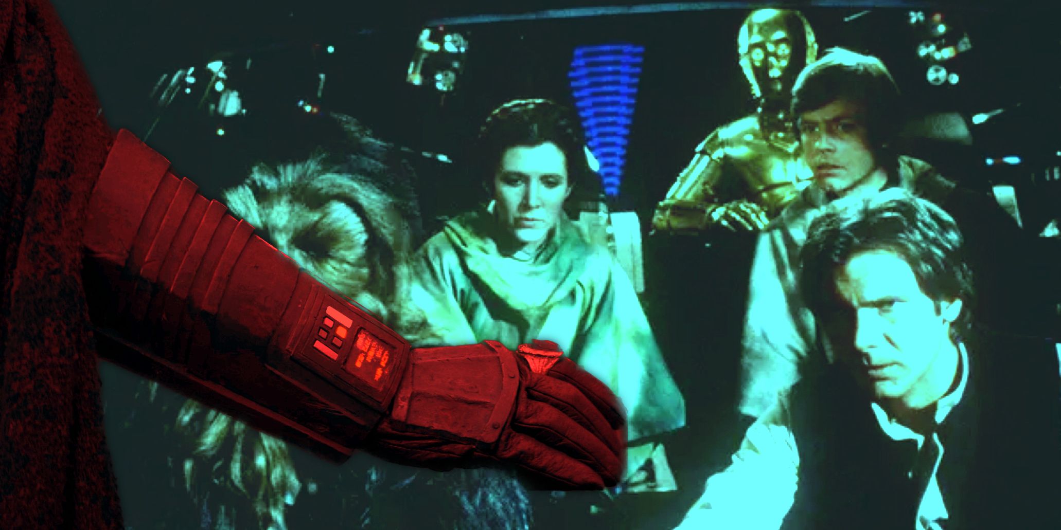 Baylan Skoll&rsquo;s wrist with the Aurebesh names of the Skywalkers.