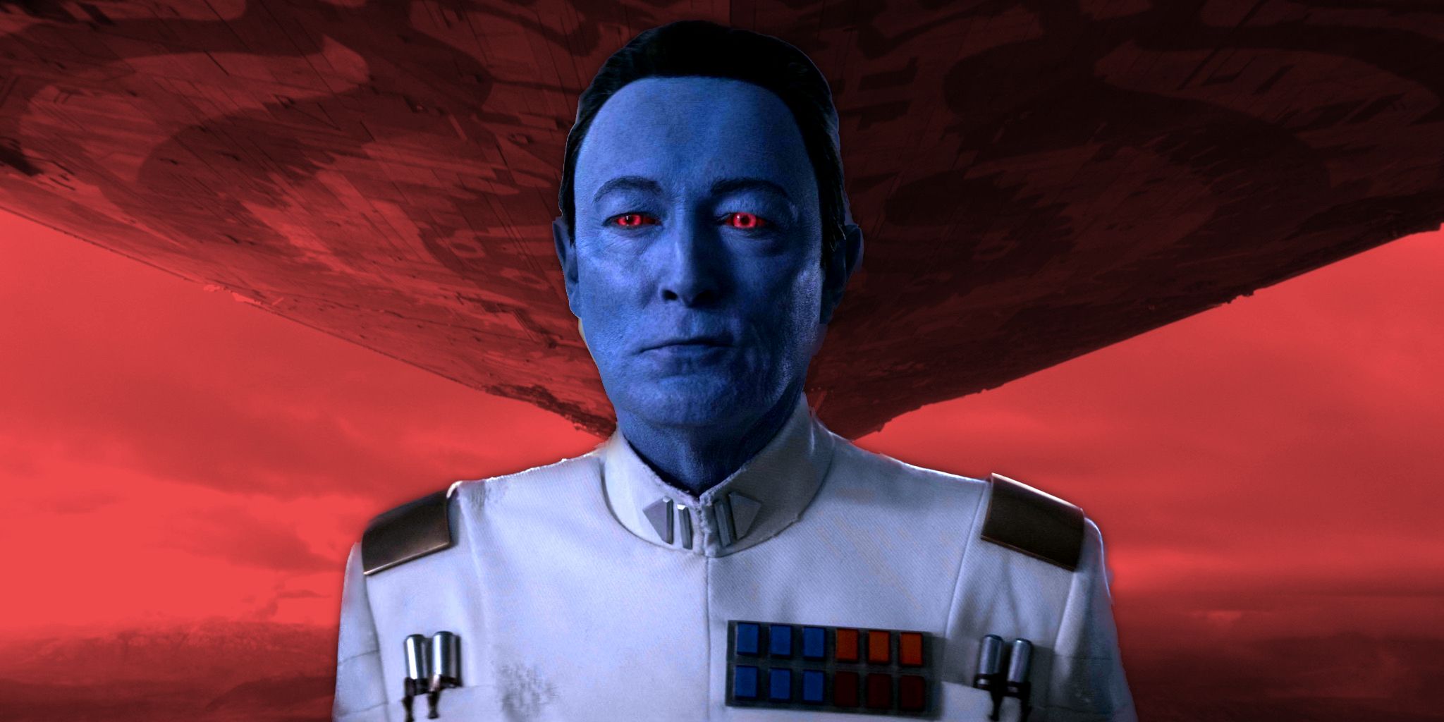 Grand Admiral Thrawn with the underside of the Chimaera in Ahsoka.